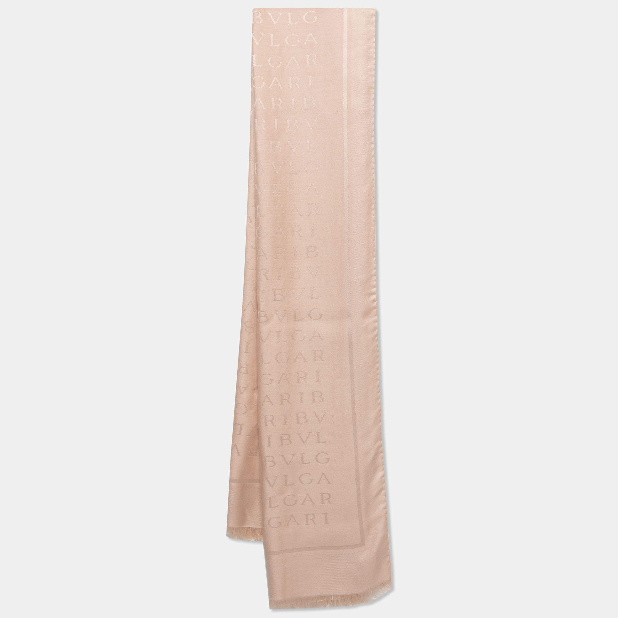 Pre Owned Bvlgari Blush Pink Logomania Silk Wool Stole