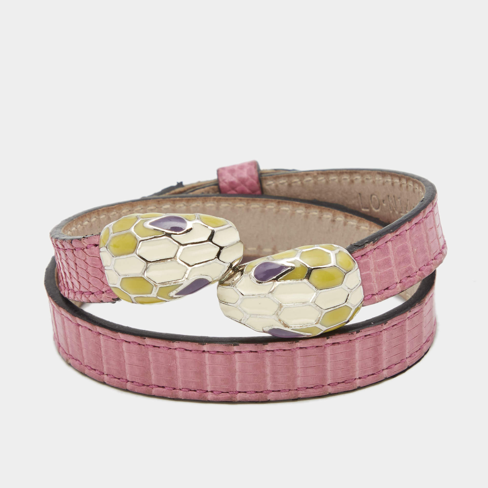 Bvlgari Serpenti Forever Enamel Leather Gold Tone Wrap Bracelet 