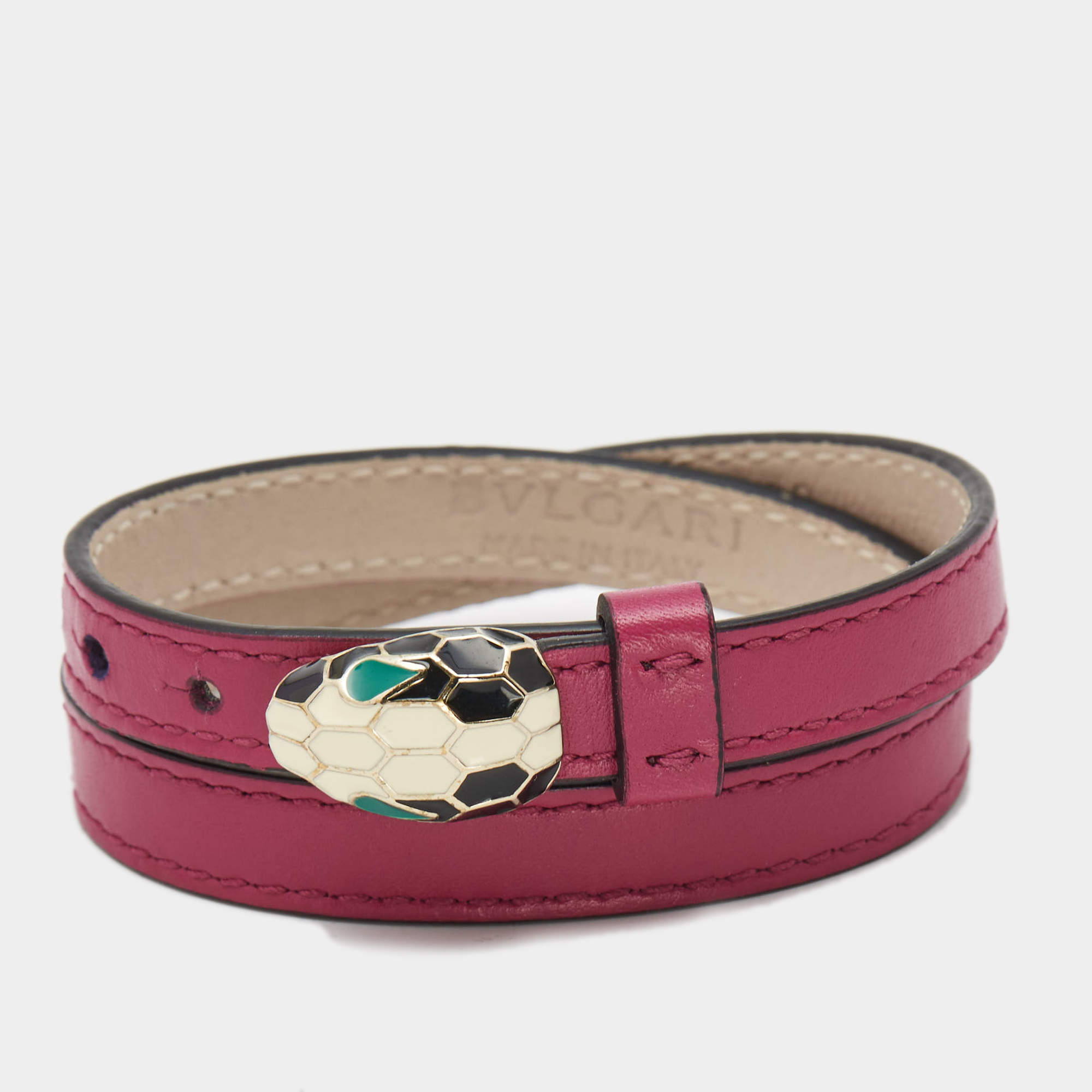 Bvlgari Serpenti Forever Enamel Leather Gold Tone Bracelet