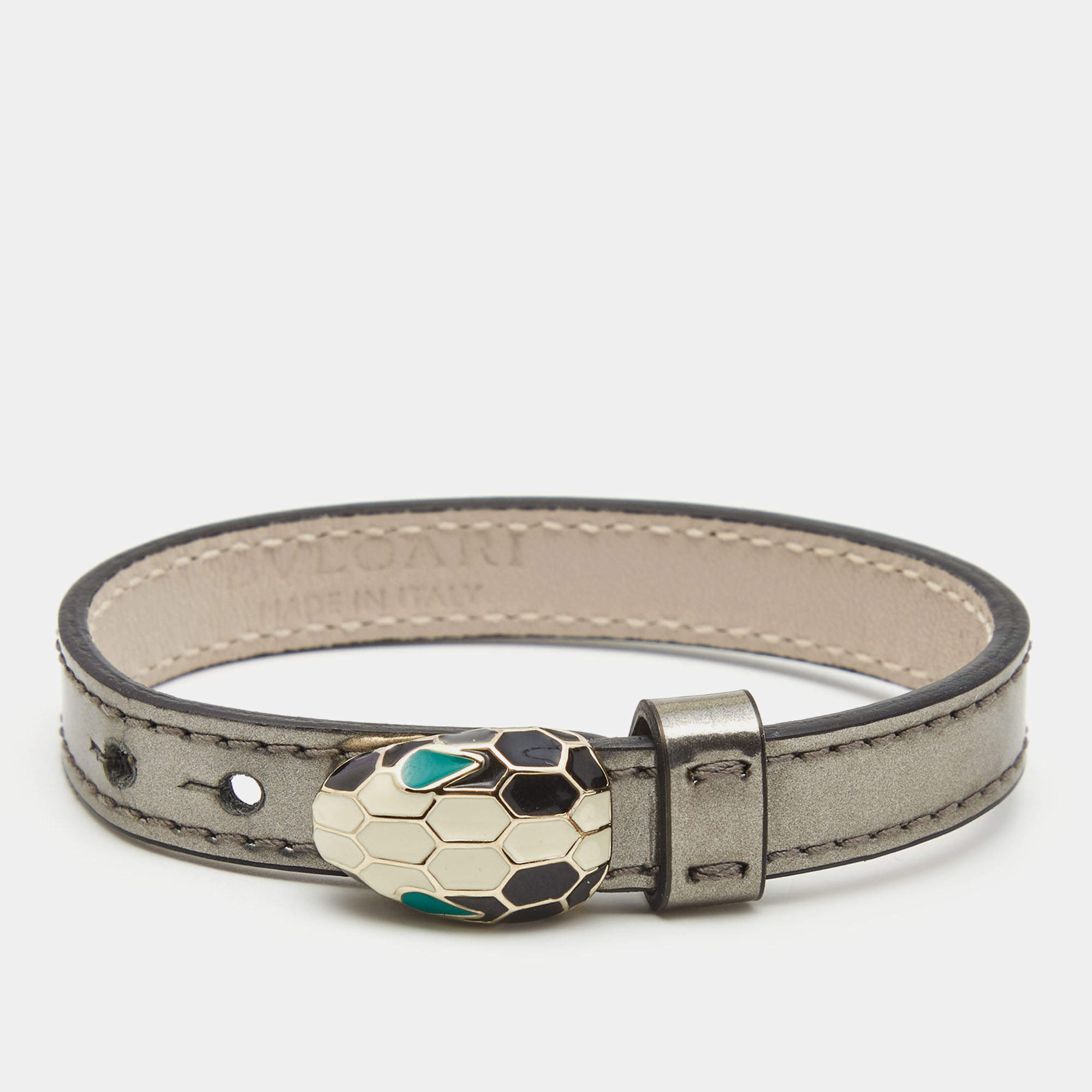 Bvlgari Serpenti Forever Leather Enamel Gold Tone Bracelet