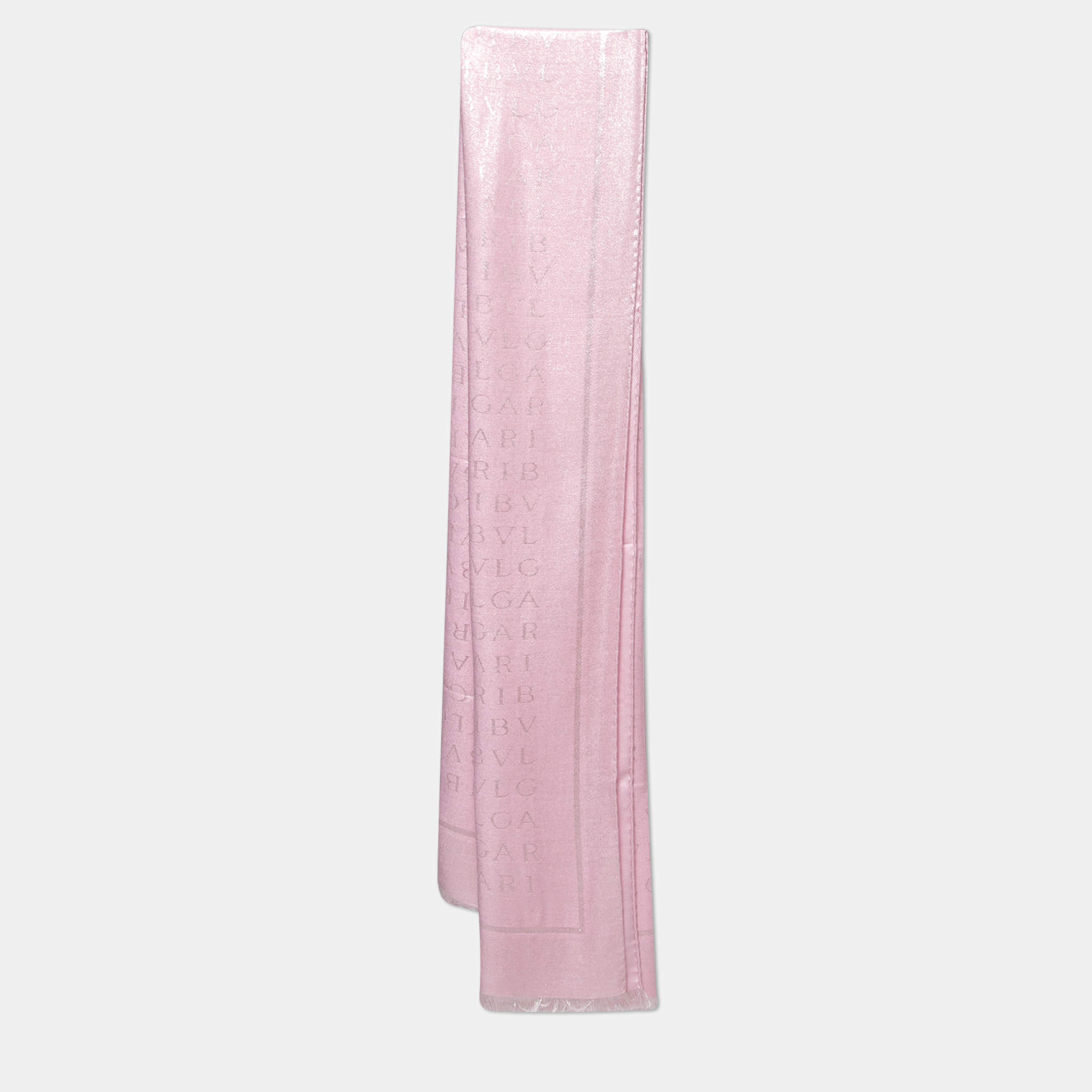 Pre Owned Bvlgari PInk Metallic Logomania Silk & Wool Stole