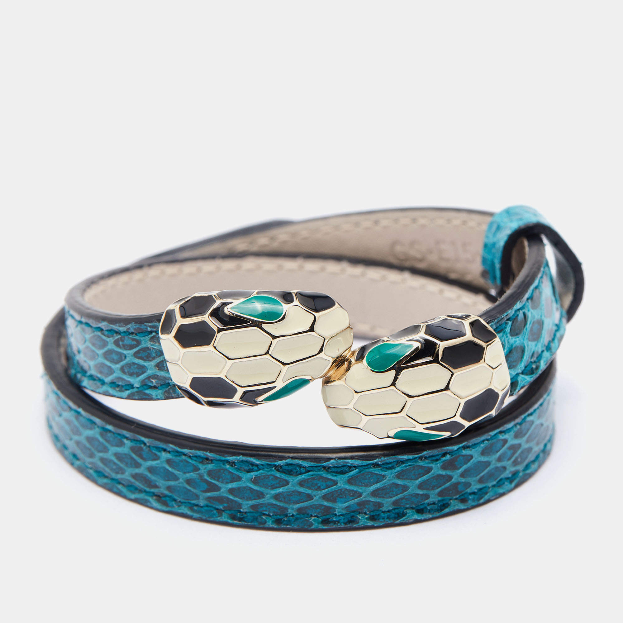 Bvlgari Double Serpenti Forever Green Karung Leather Wrap Bracelet