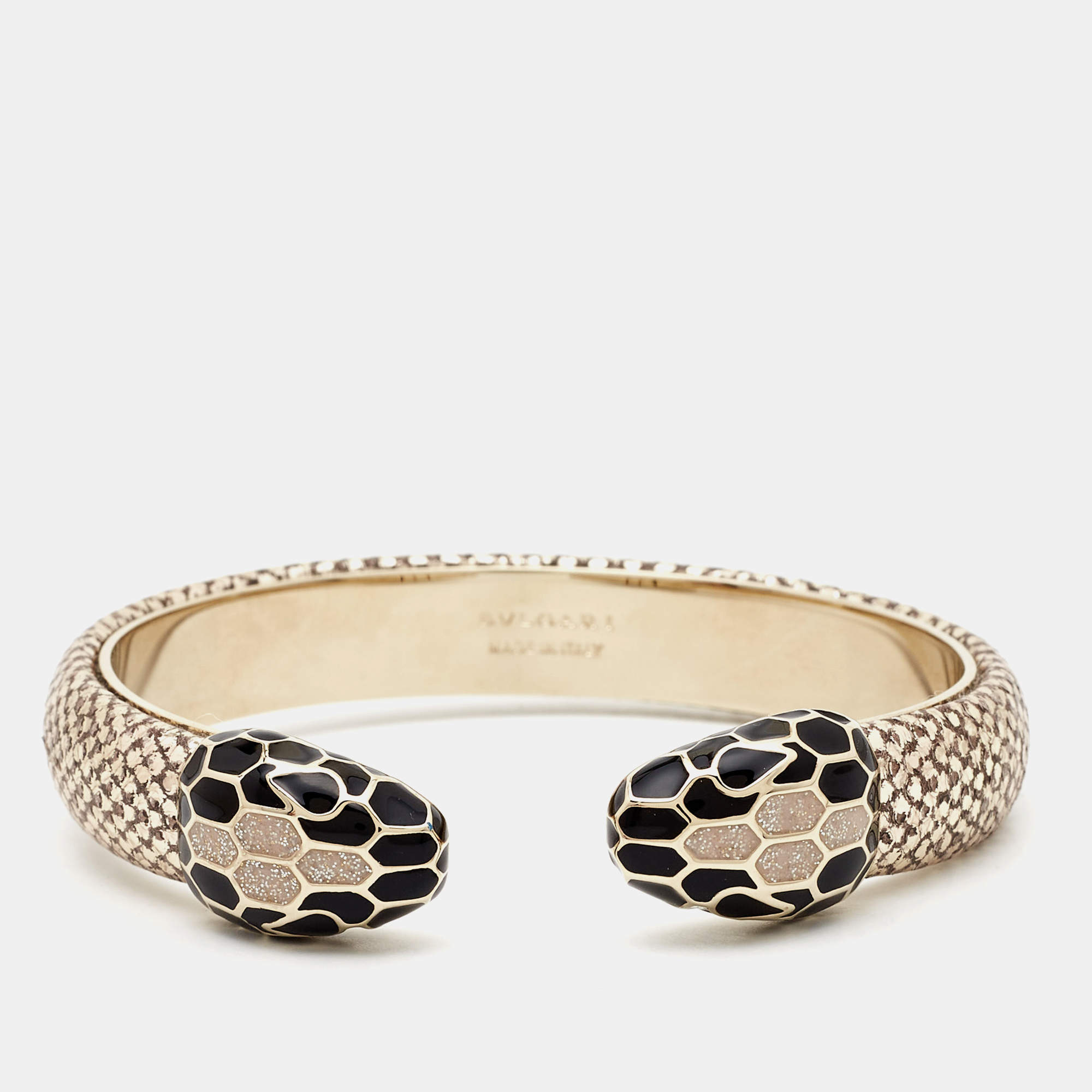 Pre Owned Bvlgari Serpenti Forever Metallic Karung Leather Open Cuff Bracelet