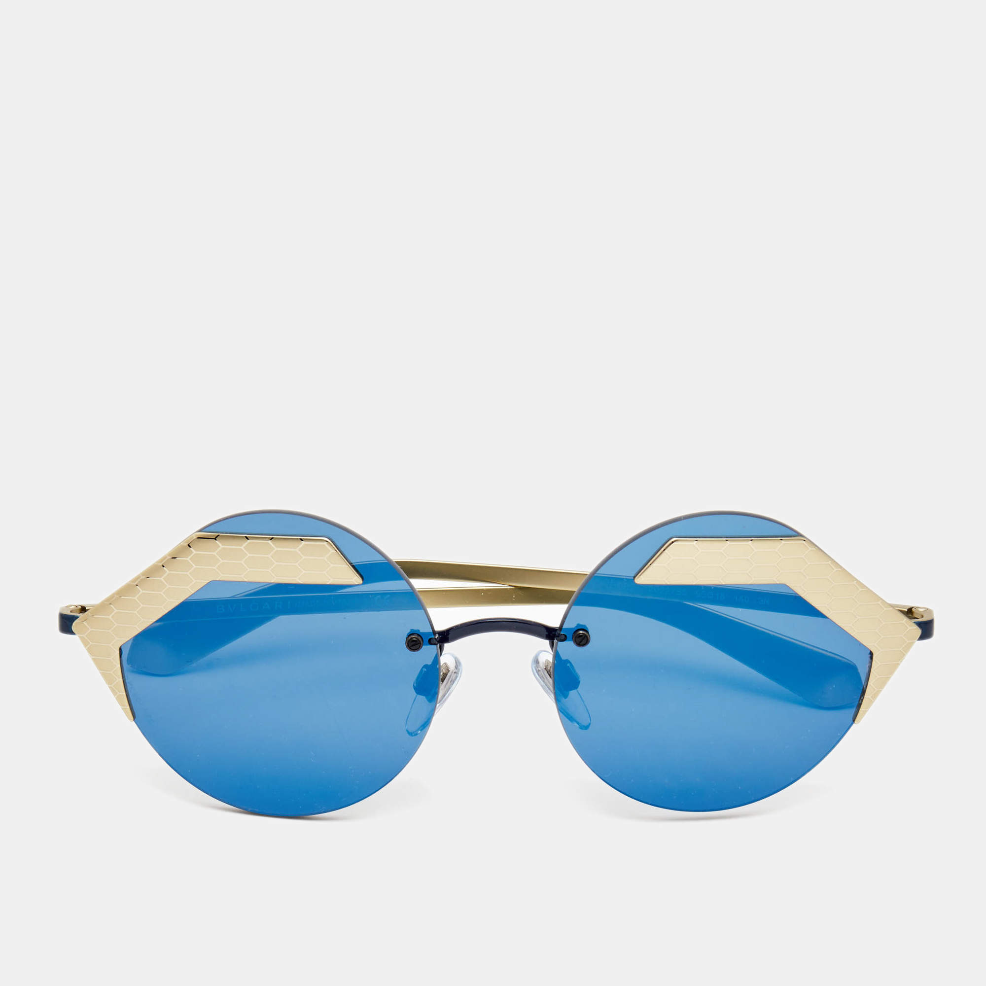 Pre Owned Bvlgari Blue/Gold Serpenti Round Sunglasses
