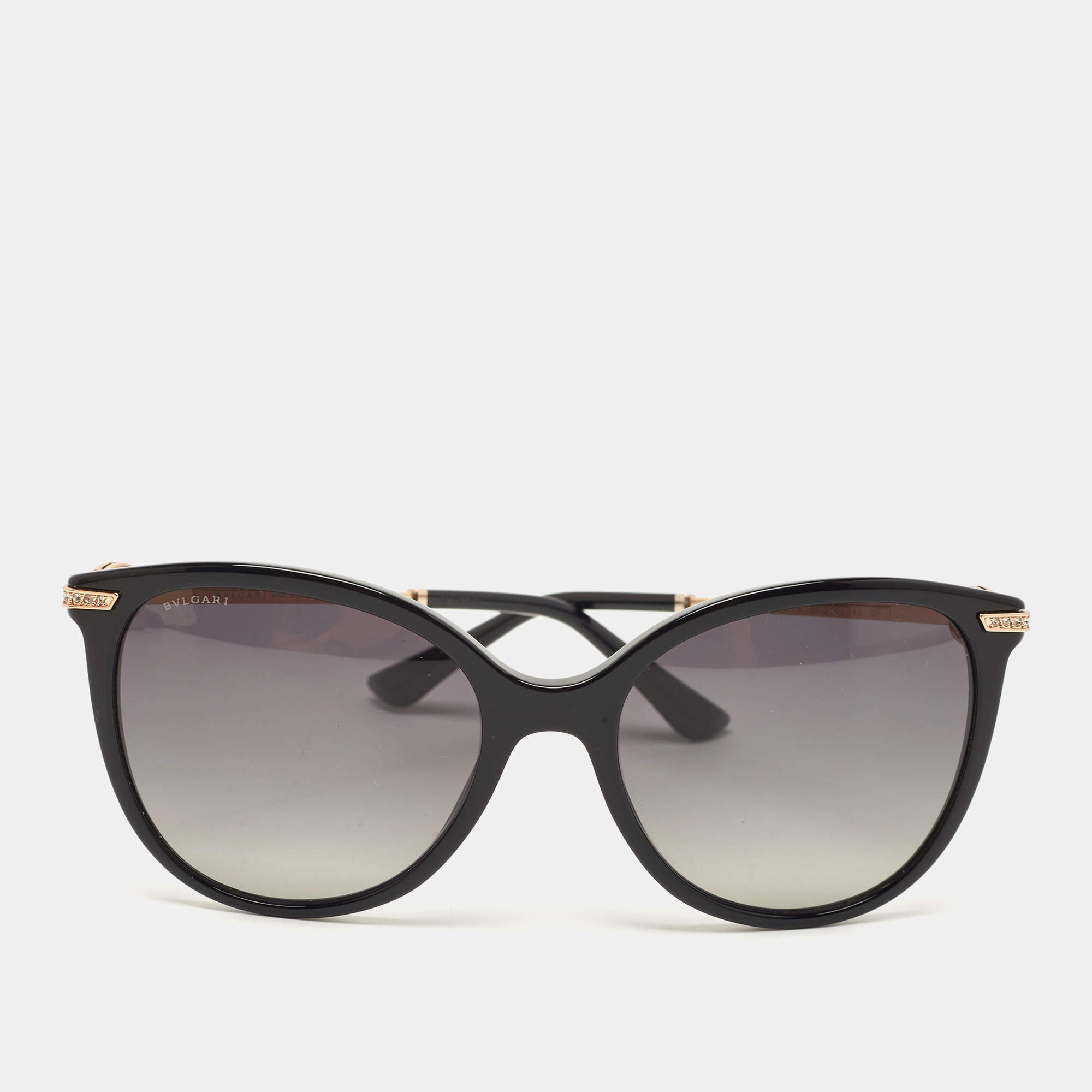 Pre Owned Bvlgari Black/Grey Gradient 8201-B Cat-Eye Sunglasses