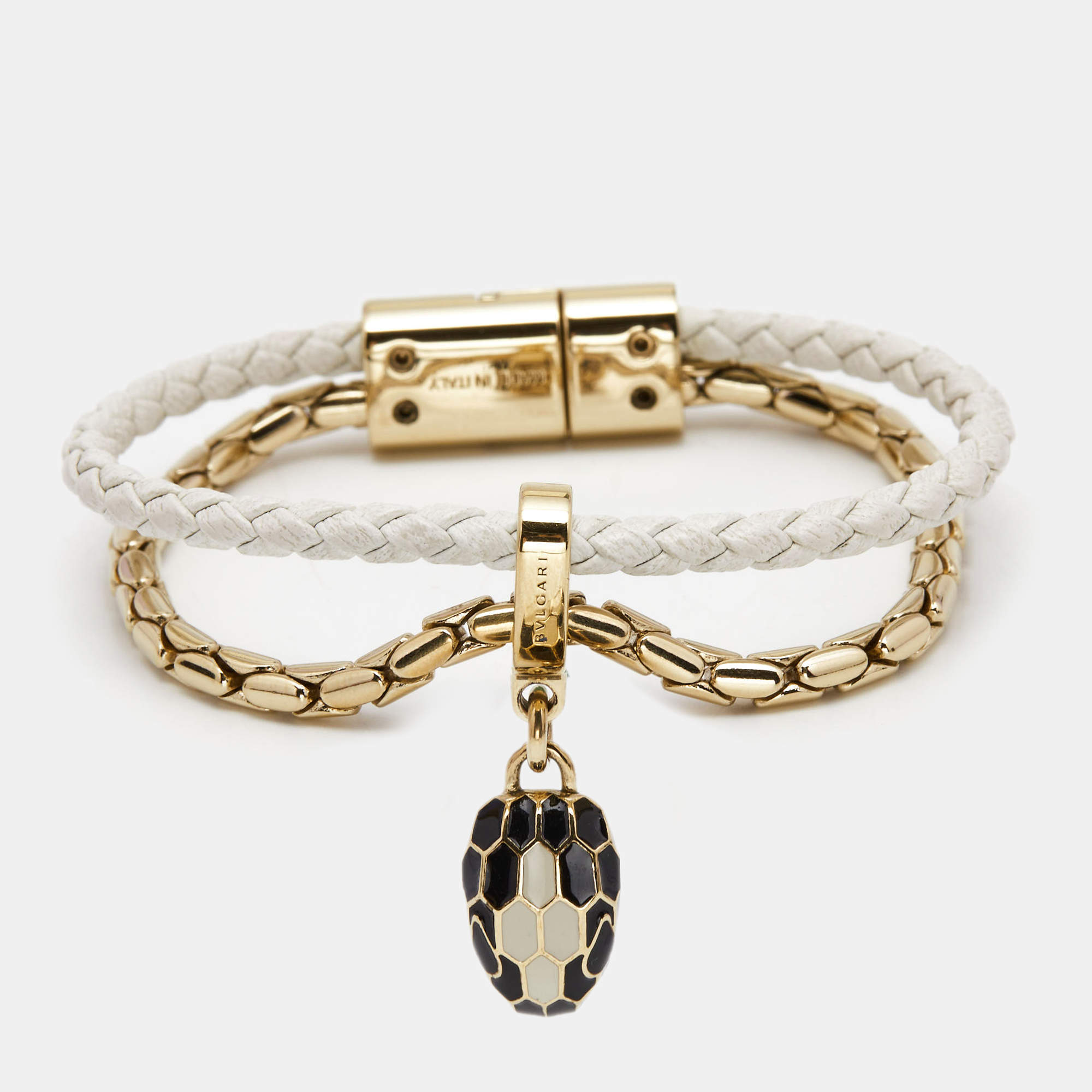 Bvlgari Serpenti Forever Leather Enamel Gold Tone Bracelet
