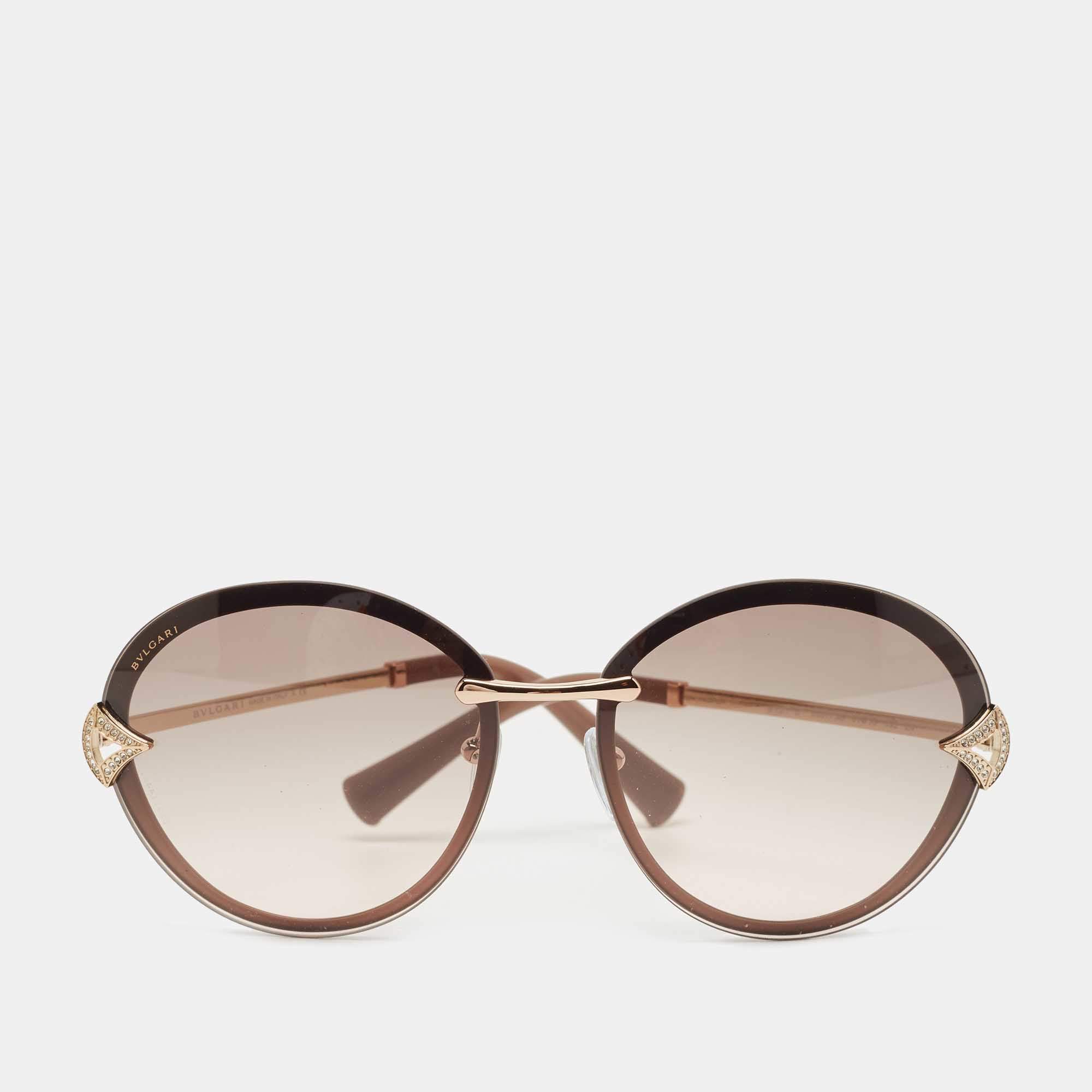 Pre Owned Bvlgari Brown Acetate 6101-B Gradient Round Sunglasses