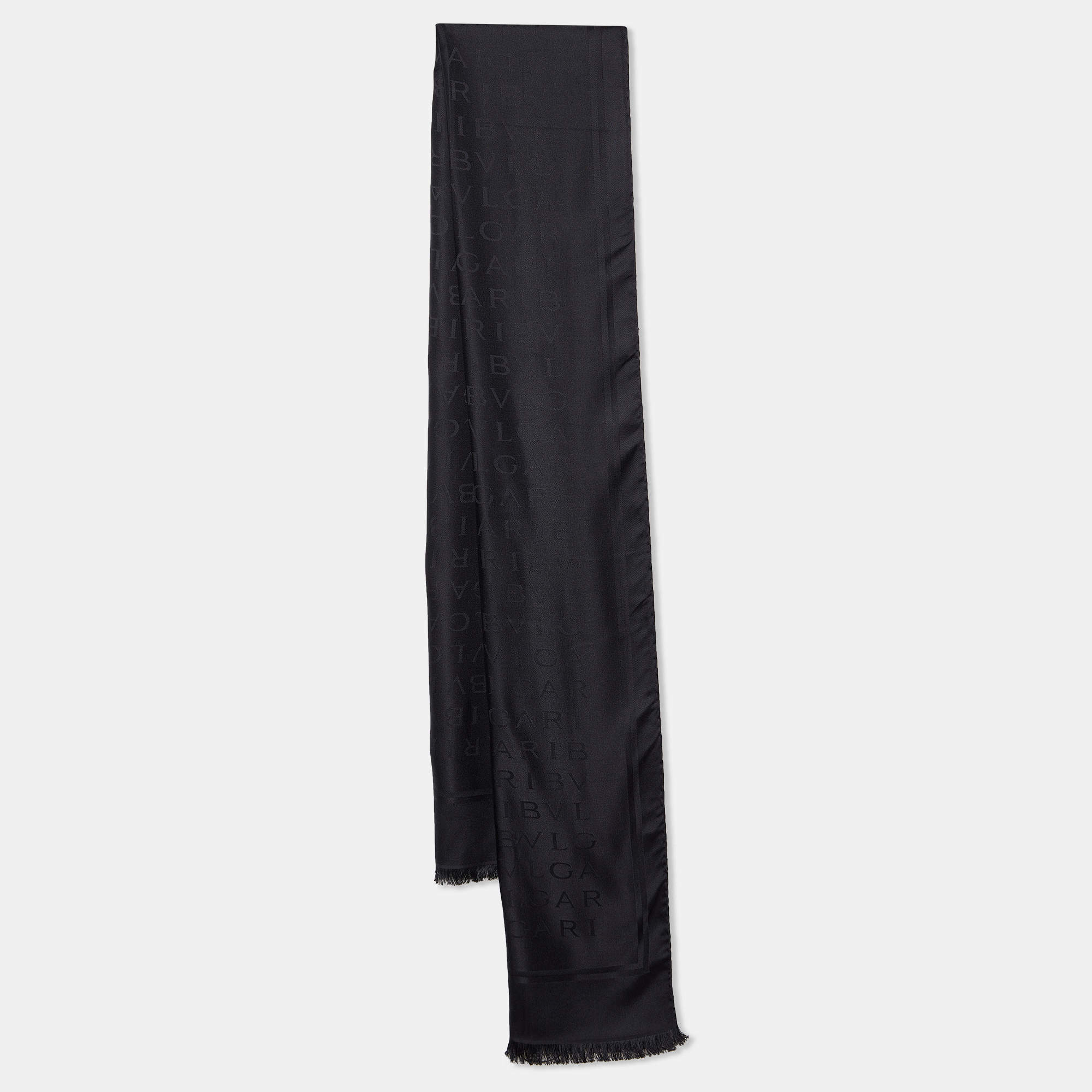 Pre Owned Bvlgari Black Logomania Silk Shawl