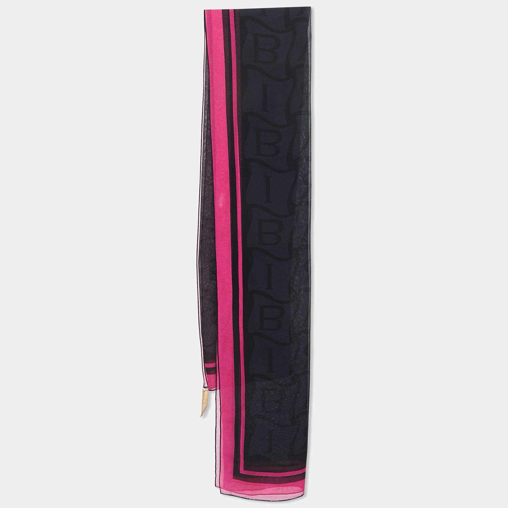 Pre Owned Bvlgari Black Logo Print Silk Stole