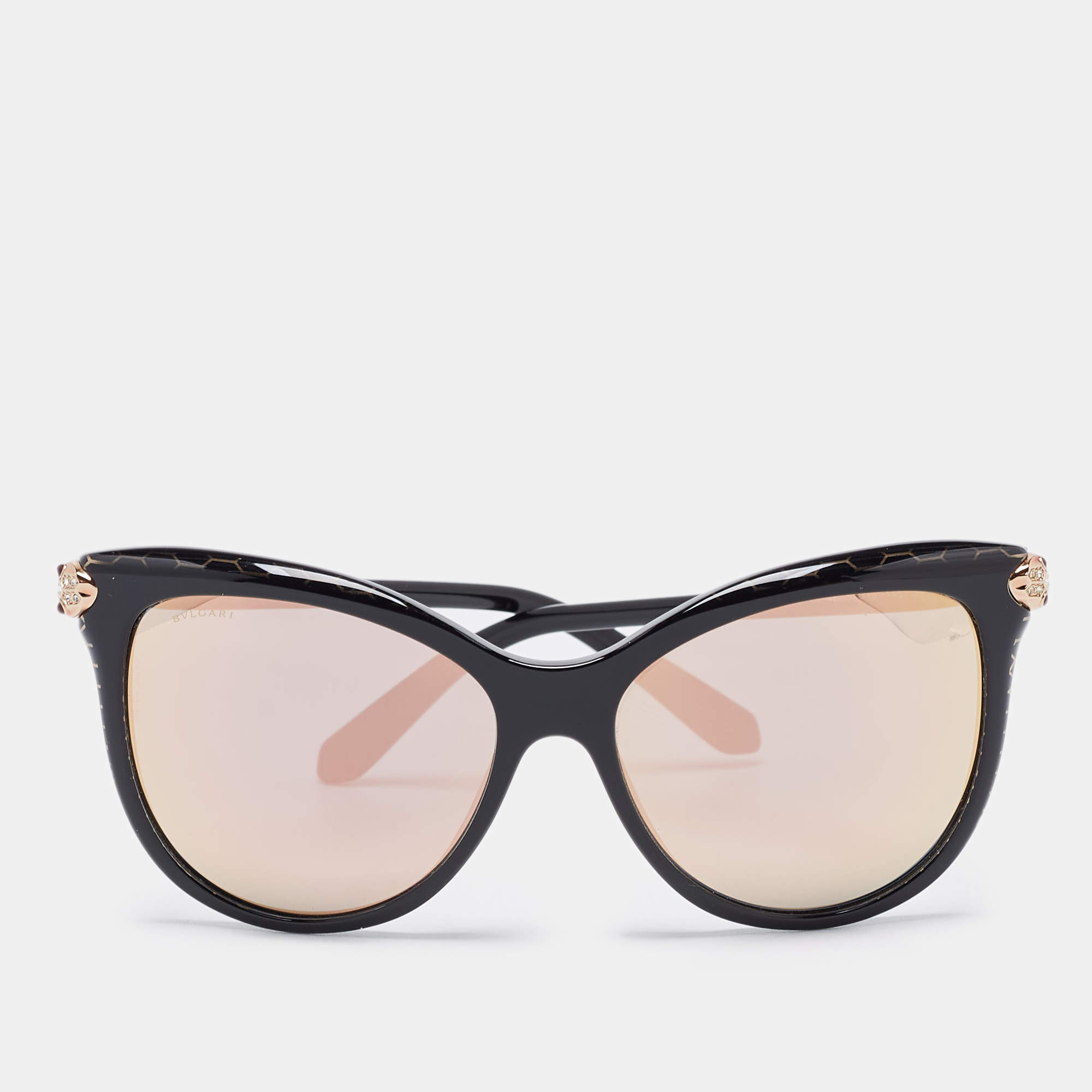 Pre Owned Bvlgari Black Mirrored 8188 Serpenti Cat Eye Sunglasses