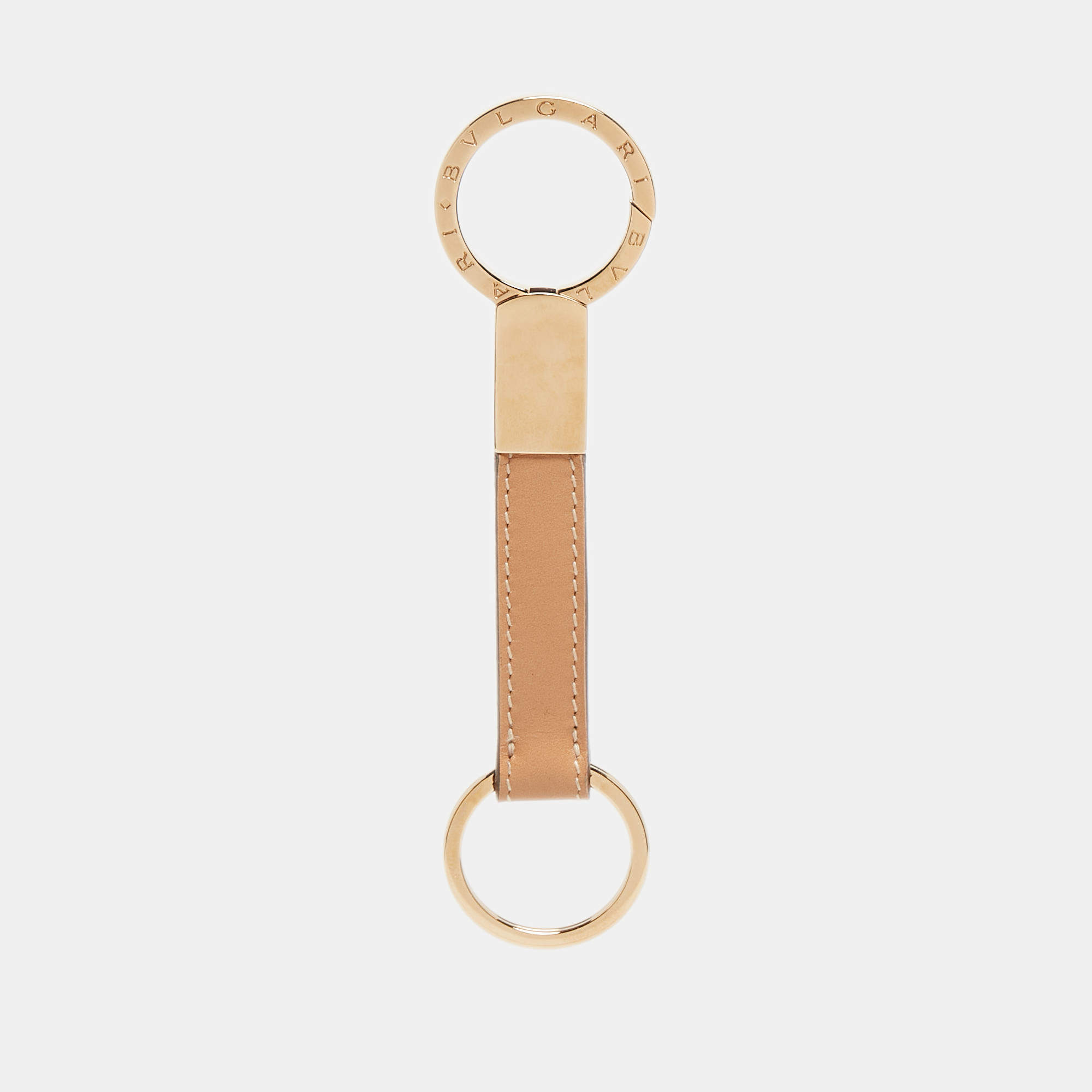 Pre Owned Bvlgari Beige/Gold Leather Ring Keyholder