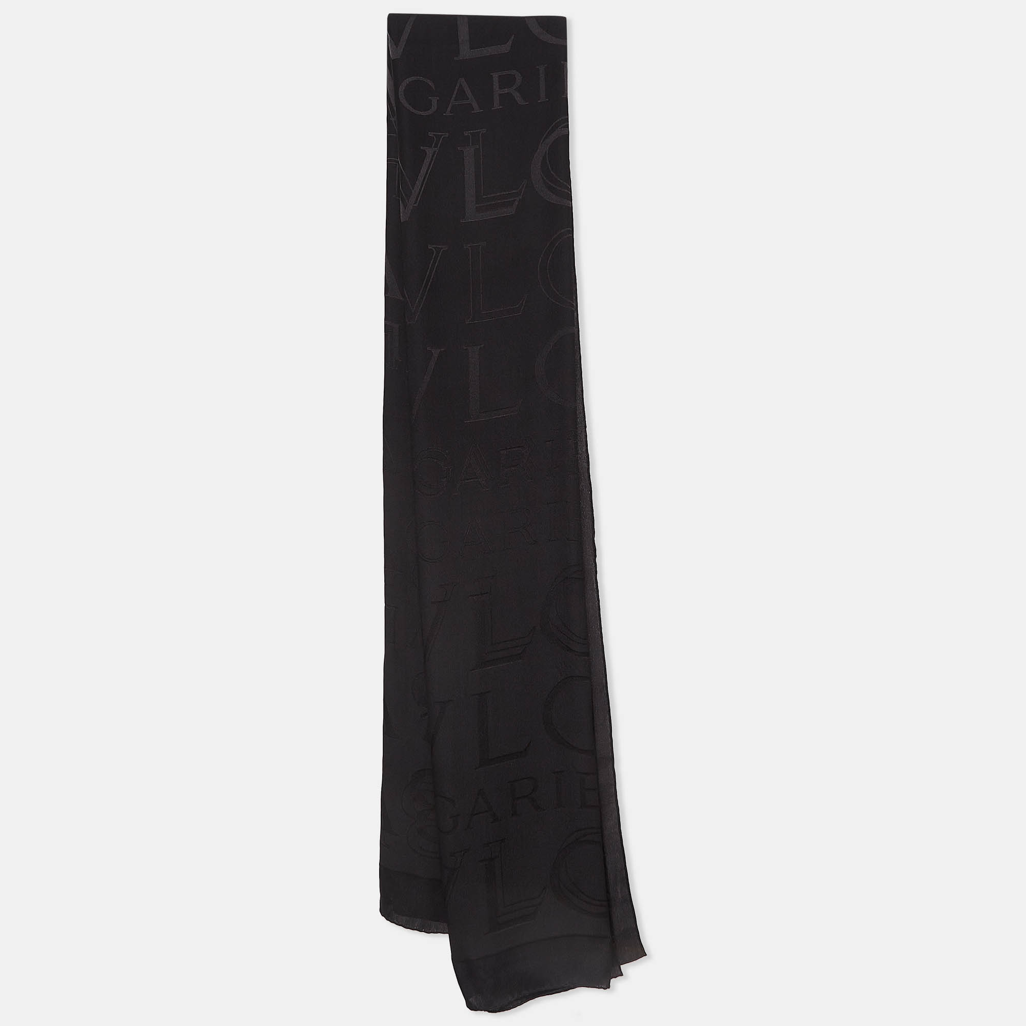 Pre Owned Bvlgari Black Logo Pattern Silk Scarf 