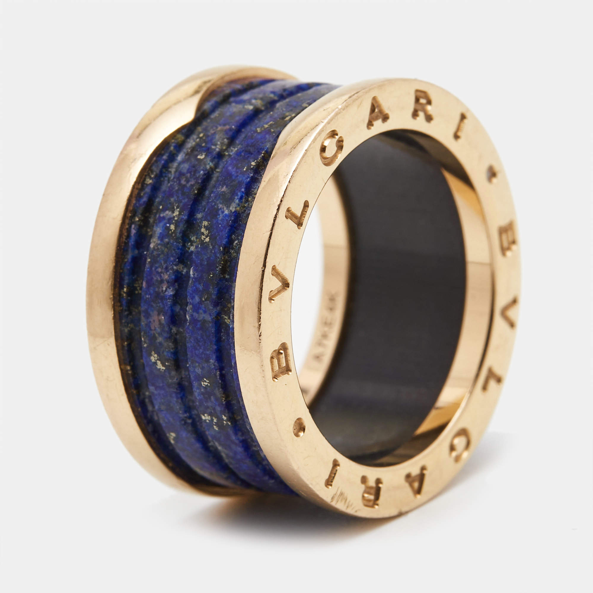 Pre Owned Bvlgari B.Zero1 Lapis Lazuli 18K Rose Gold Band Ring Size 57