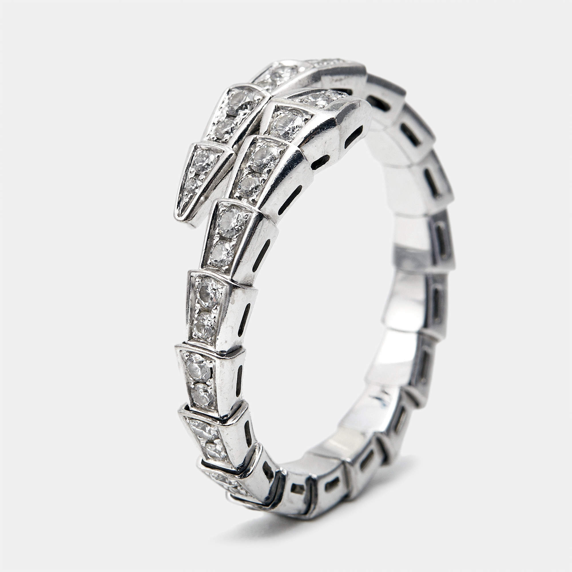 Bvlgari Serpenti Viper Diamonds 18k White Gold Ring Size 62