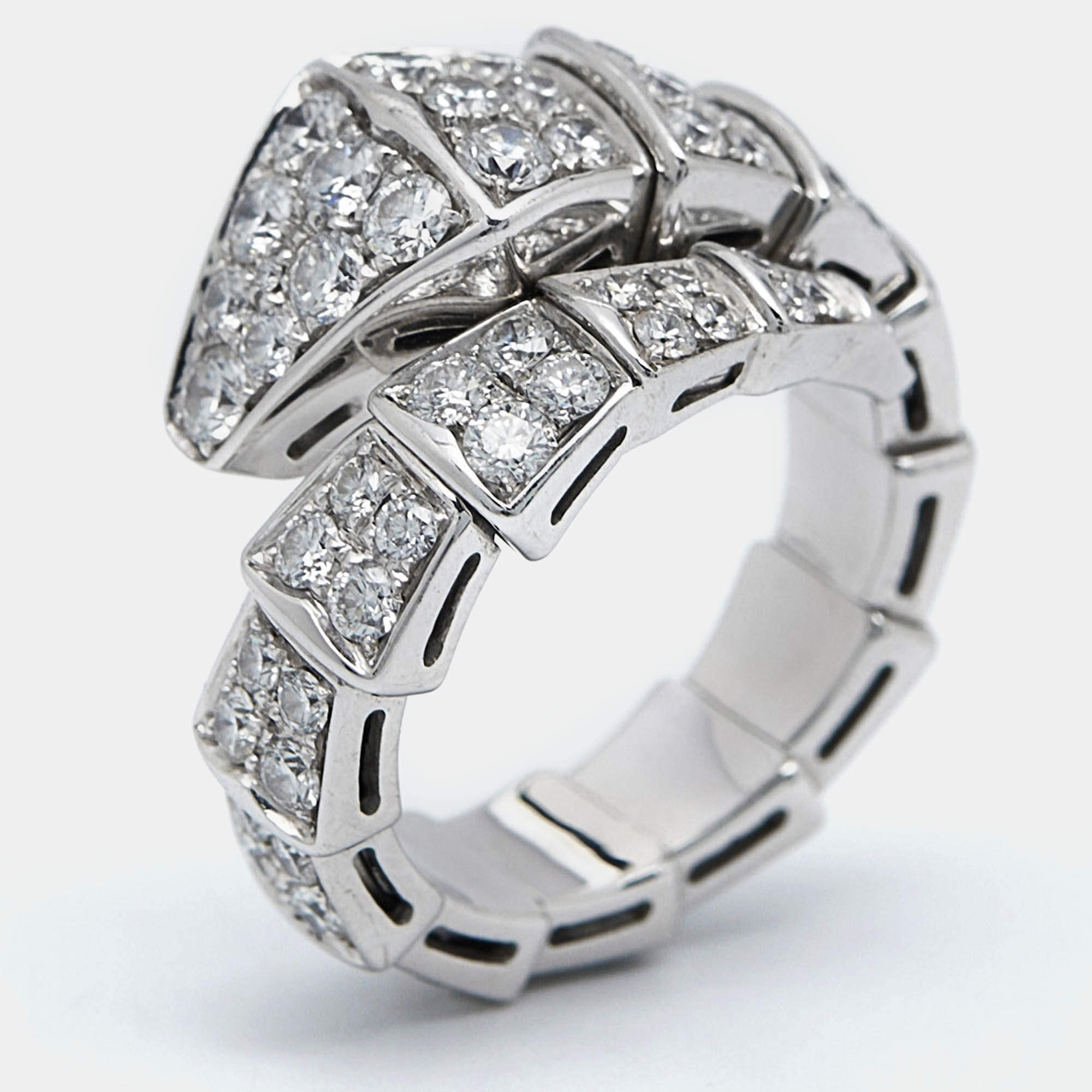 Bvlgari Serpenti Viper Diamonds 18k White Gold Ring Size 48 