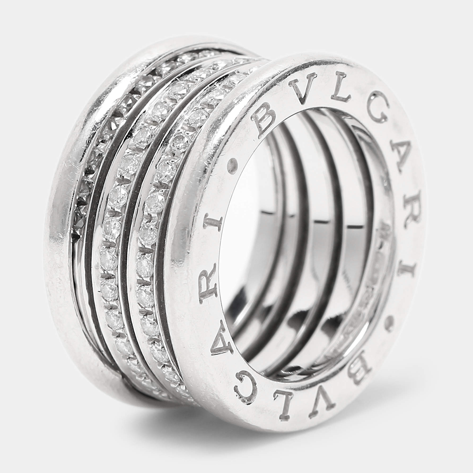 Bvlgari B.Zero1 Diamond 18k White Gold Band Ring Size 48