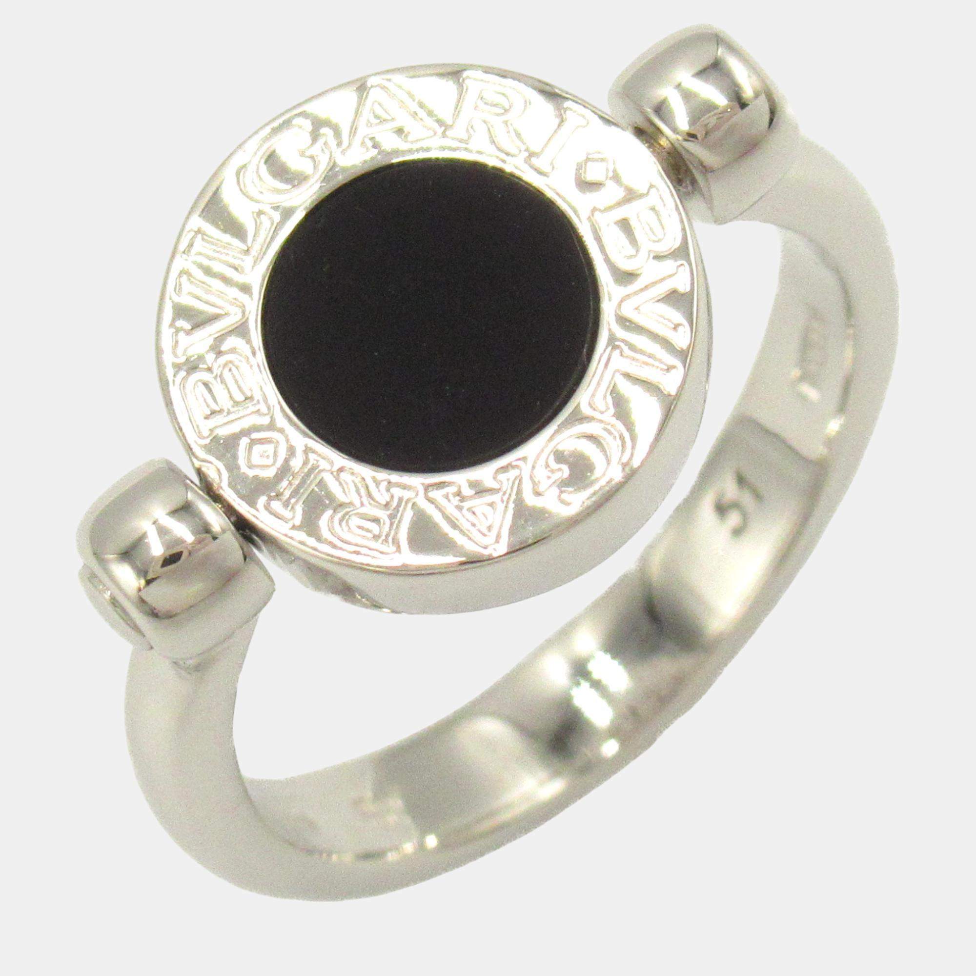 Bvlgari 18K White Gold and Diamond Flip Band Ring EU 51