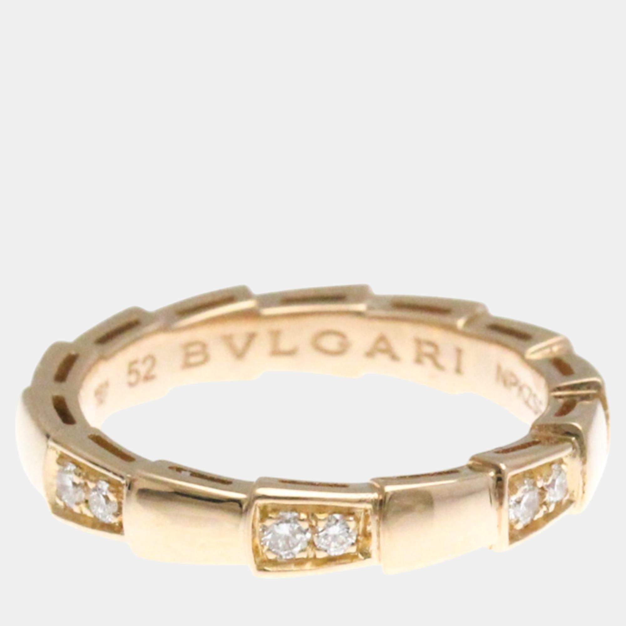 Bvlgari 18K Rose Gold and Diamond Serpenti Viper Band Ring EU 52