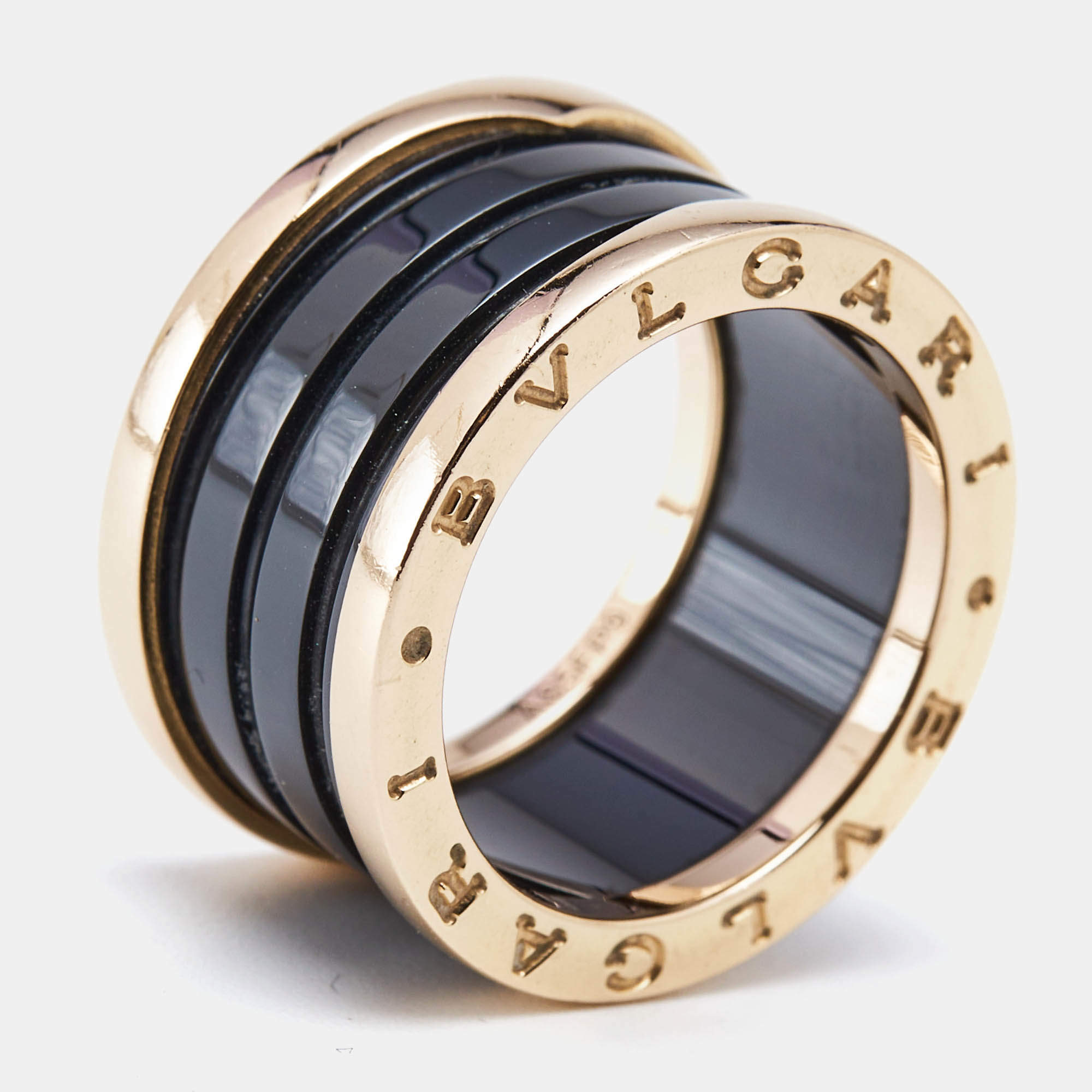 Bvlgari B.Zero1 Black Ceramic 18k Rose Gold 4-Band Ring Size 54
