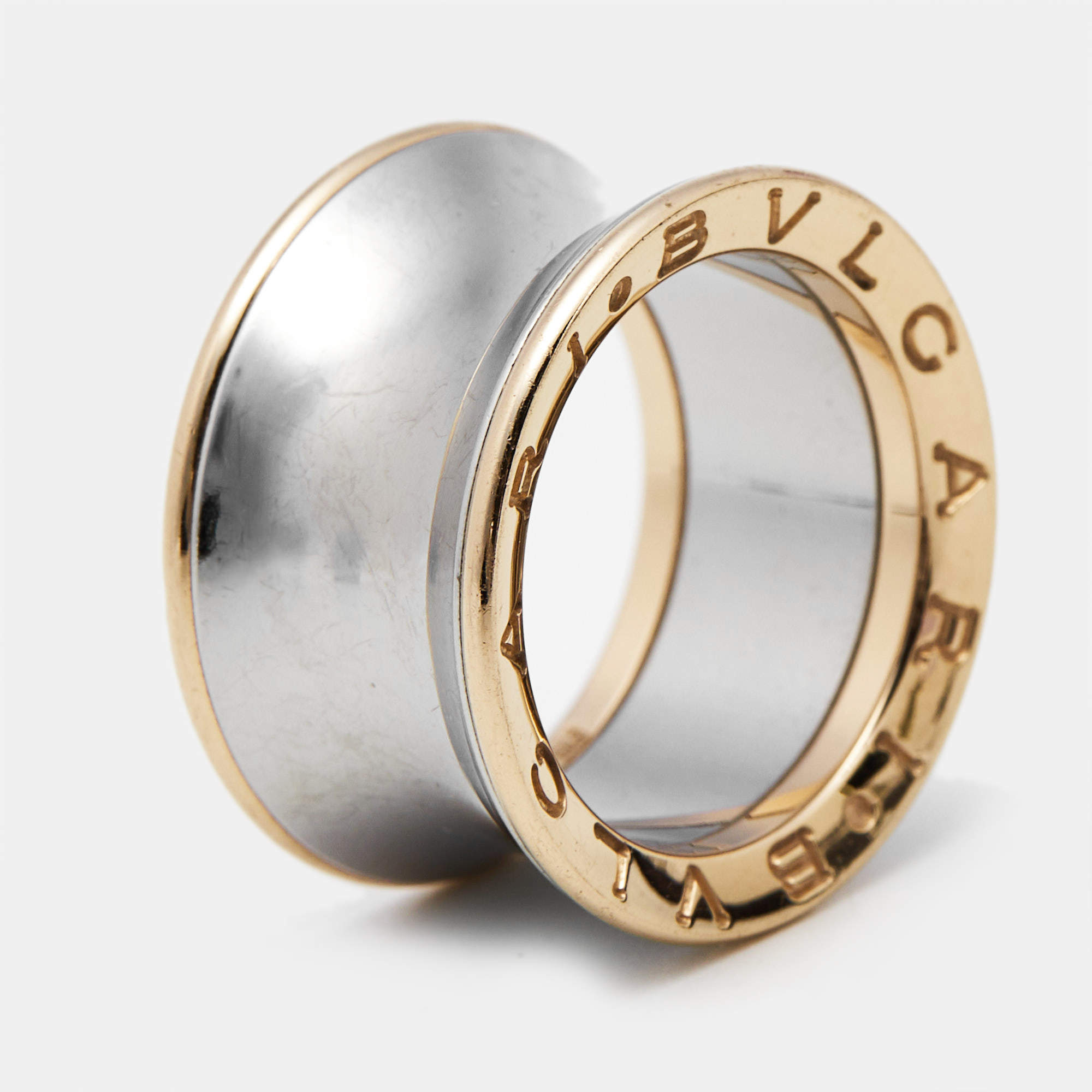 Pre Owned Bvlgari B.Zero1 Anish Kapoor 18K Rose Gold & Steel Band Ring Size 53