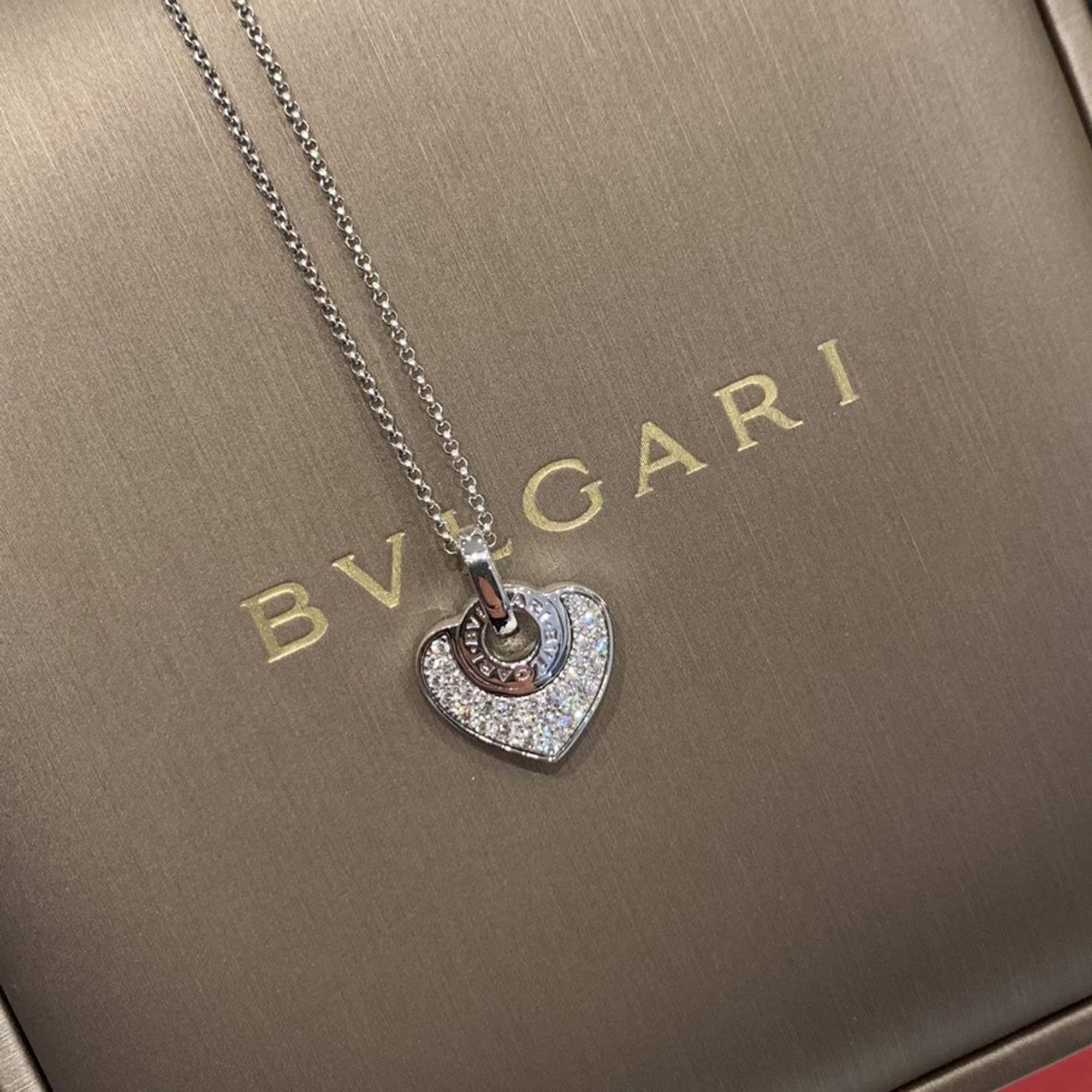 Bvlgari Heart Necklace 18K White Gold with Diamonds