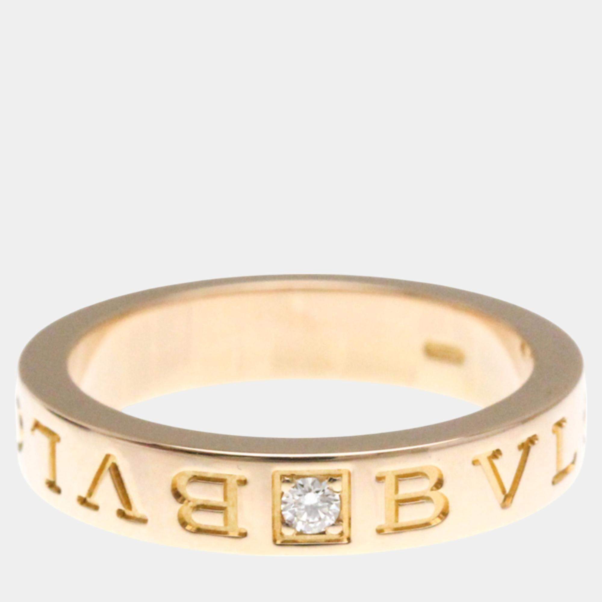 Bvlgari 18K Pink Gold Double Logo Diamond Band Ring EU 53