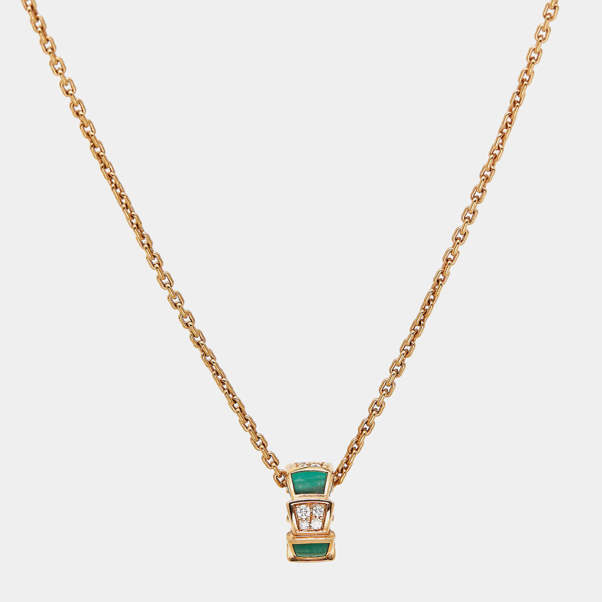 Bvlgari Viper Malachite Diamonds 18k Rose Gold Necklace