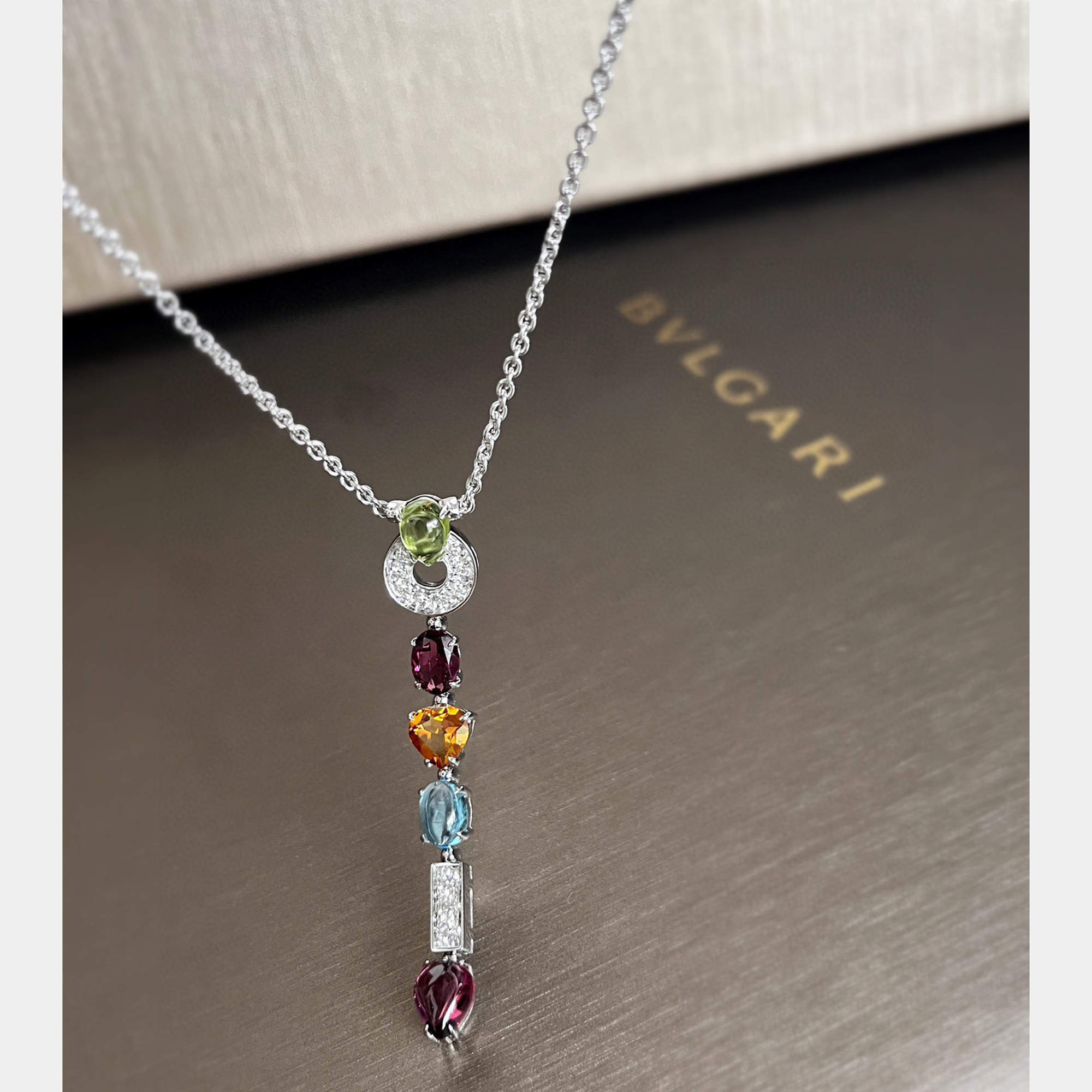 Bvlgari 18K White Gold Multicolor Gemstone Divas’ Dream Pendant Necklace