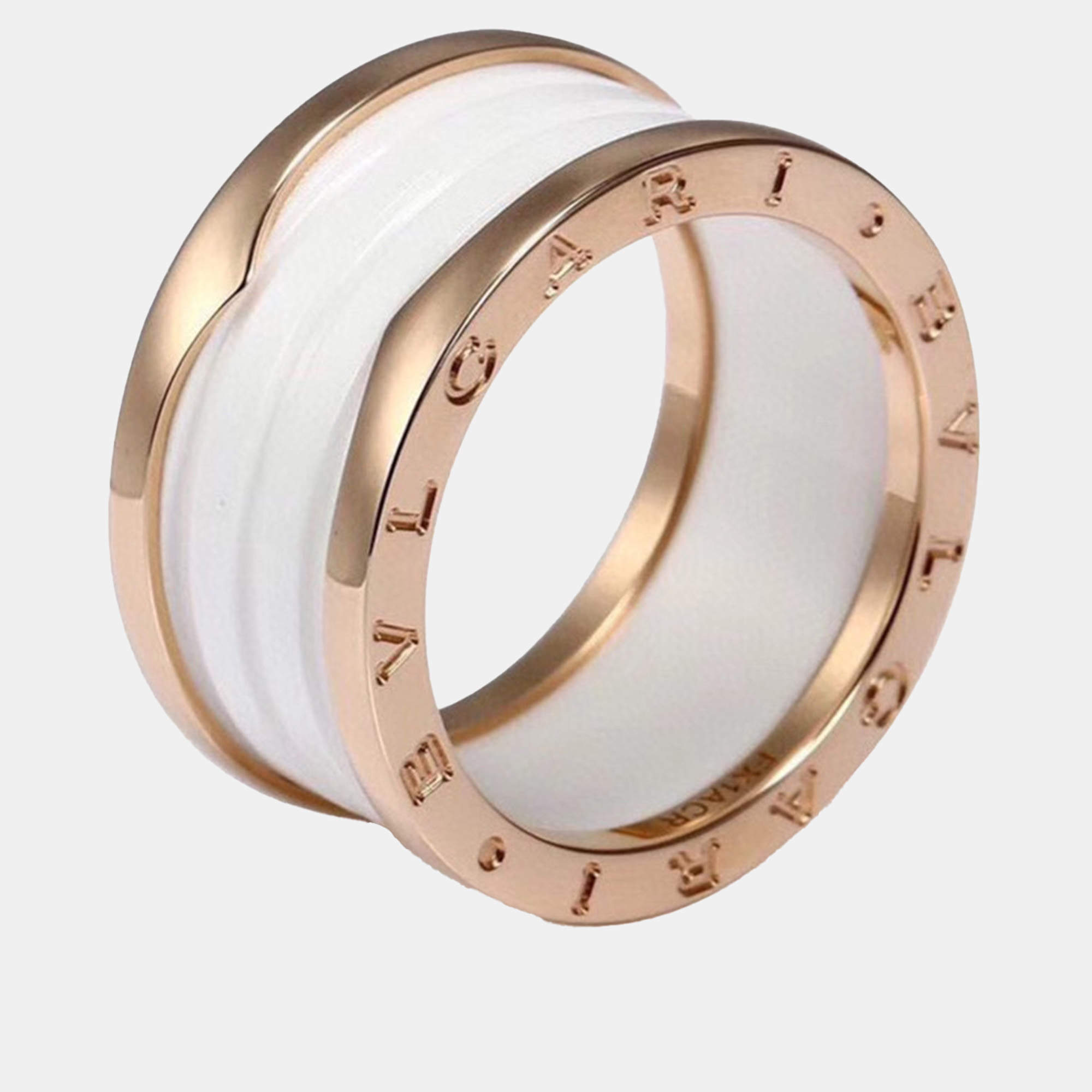 Bvlgari 18K Rose Gold White Ceramic B.zero1 Band Ring EU 55