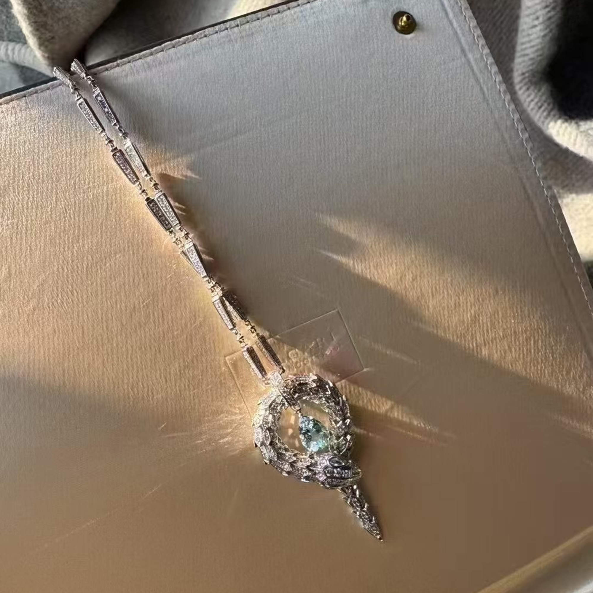 Bvlgari 18K White Gold, Aquamarine and Diamond Serpenti Snake Pendant Necklace
