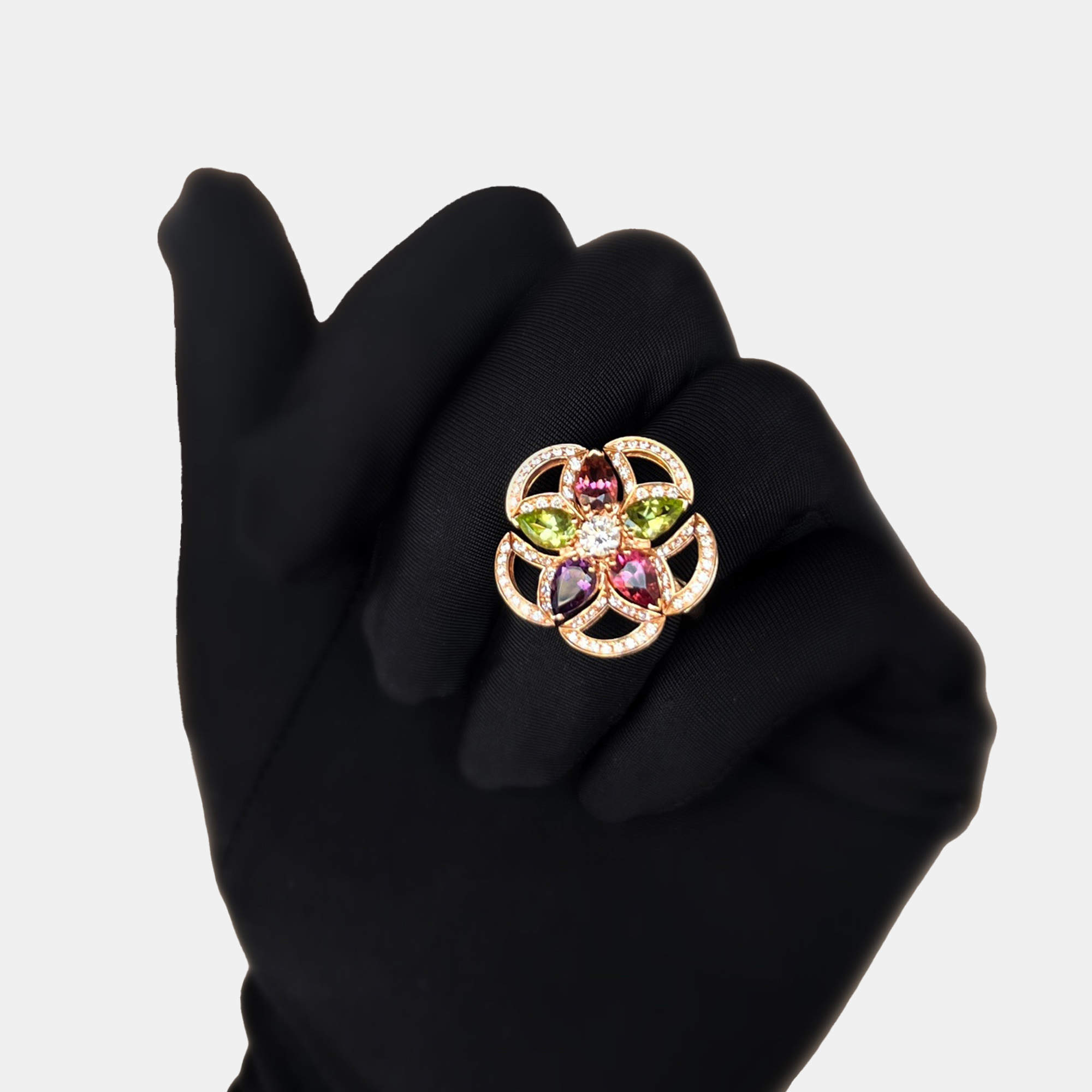 Bvlgari 18K Rose Gold, Diamond and Multicolor Gemstone Divas’ Dream Ring EU 51