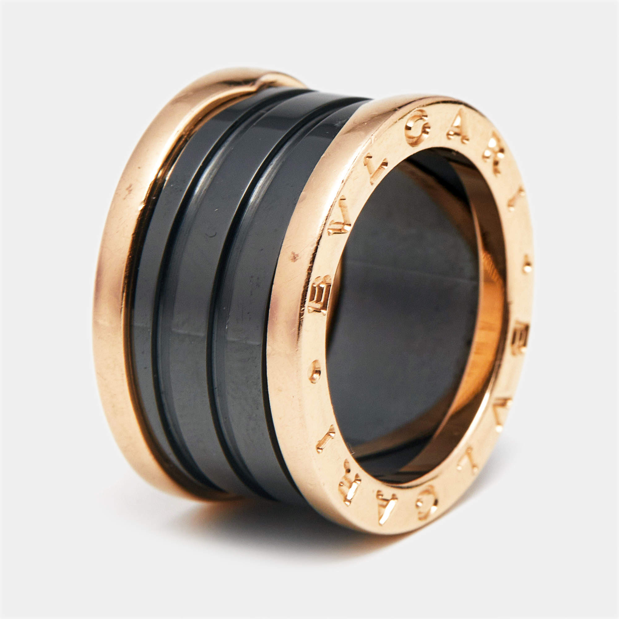 Bvlgari B.Zero1 4-Band Black Ceramic 18k Rose Gold Ring Size 50
