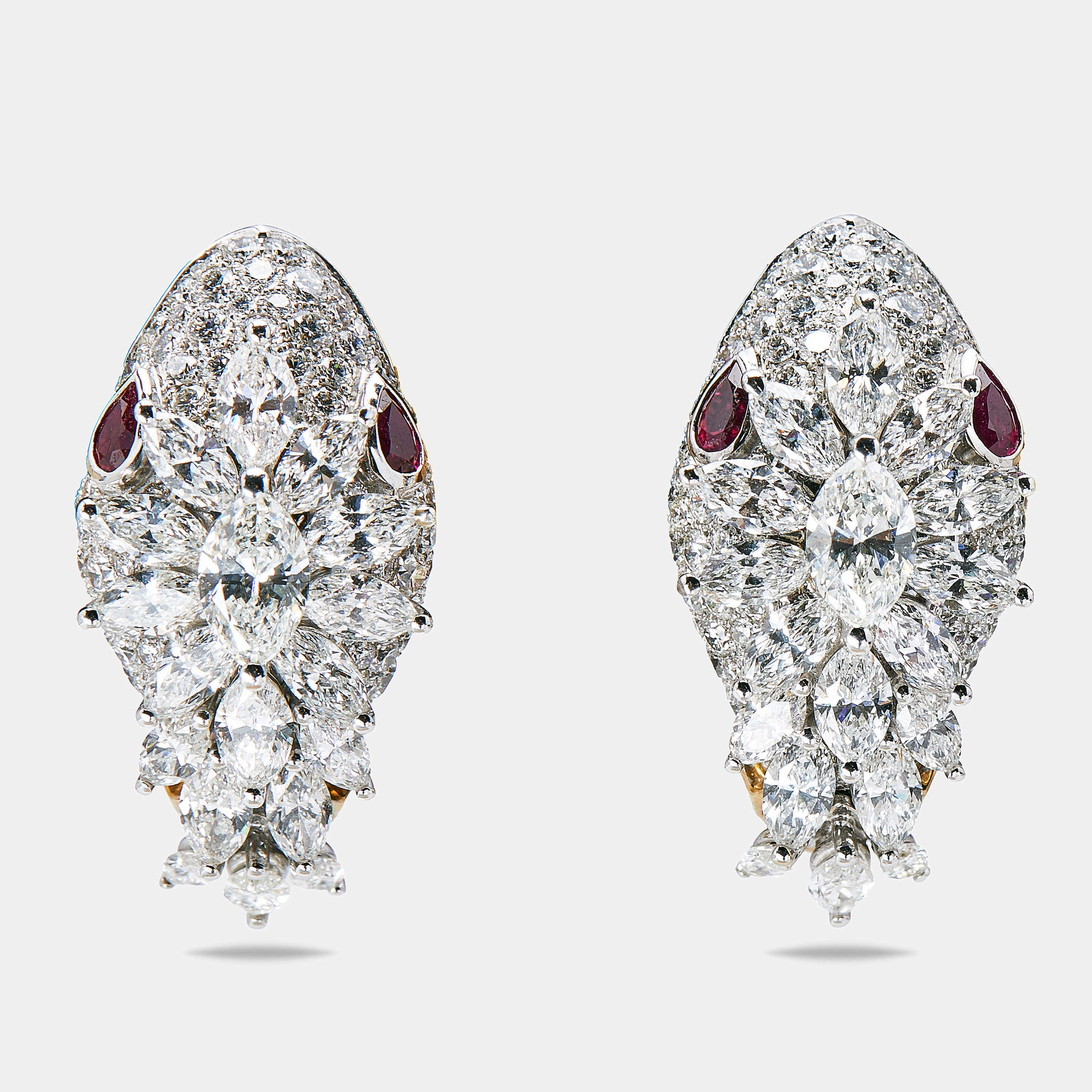 Pre Owned Bvlgari Serpenti Diamonds Rubies 18k Two Tone Gold Earrings
