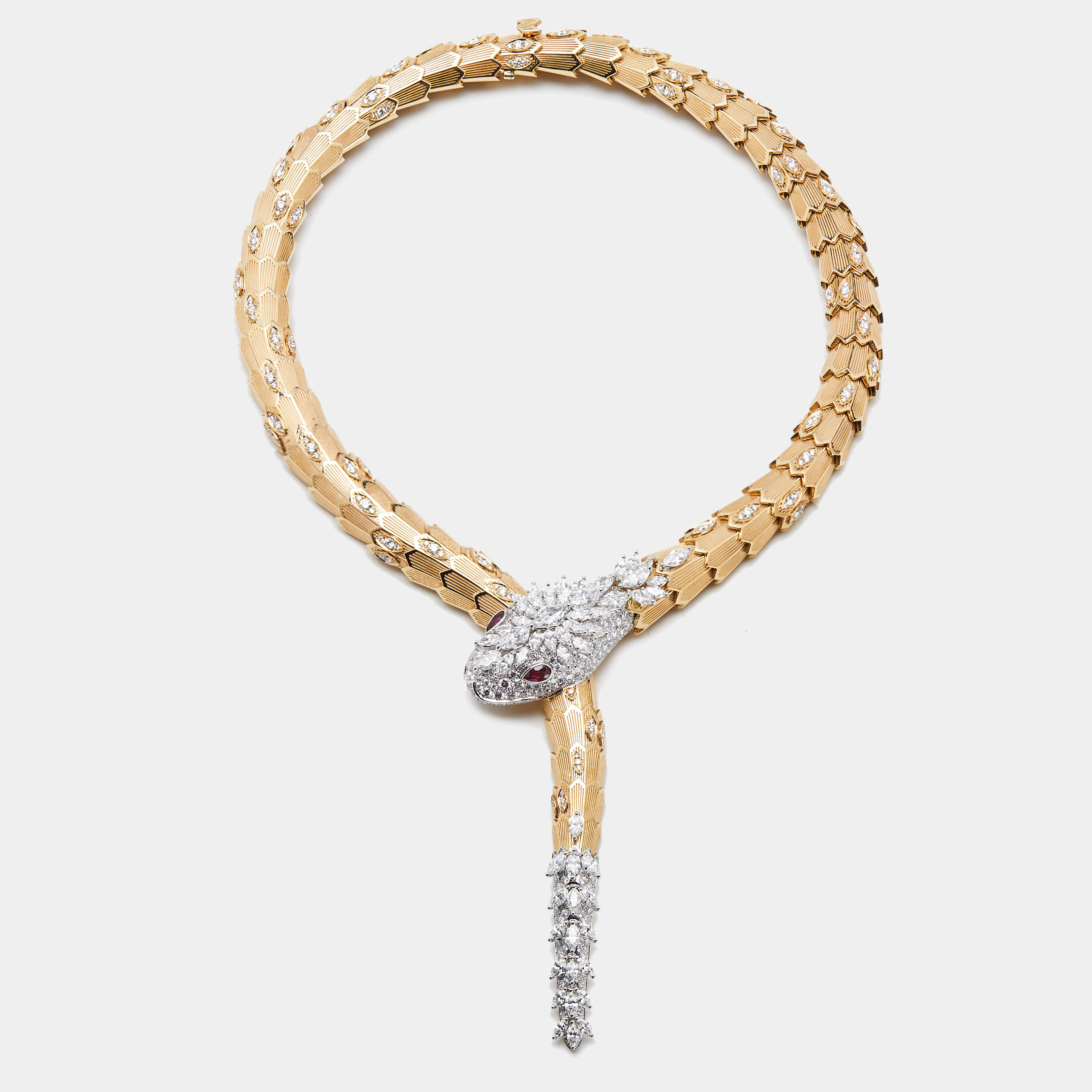 Bvlgari Serpenti Diamonds Rubies 18k Two Tone Gold Necklace