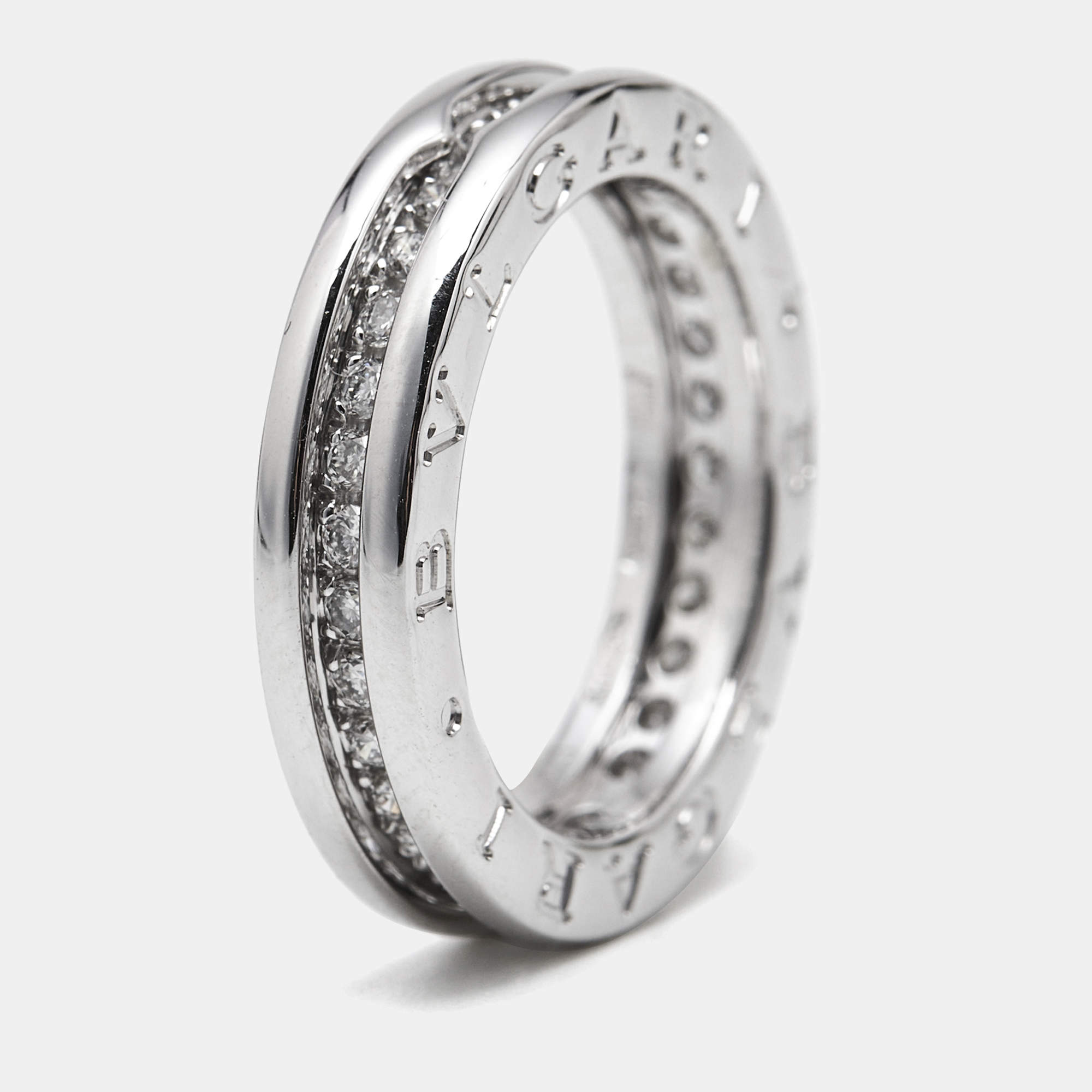Pre Owned Bvlgari B.Zero1 Diamonds 18k White Gold 1-Band Ring Size 50