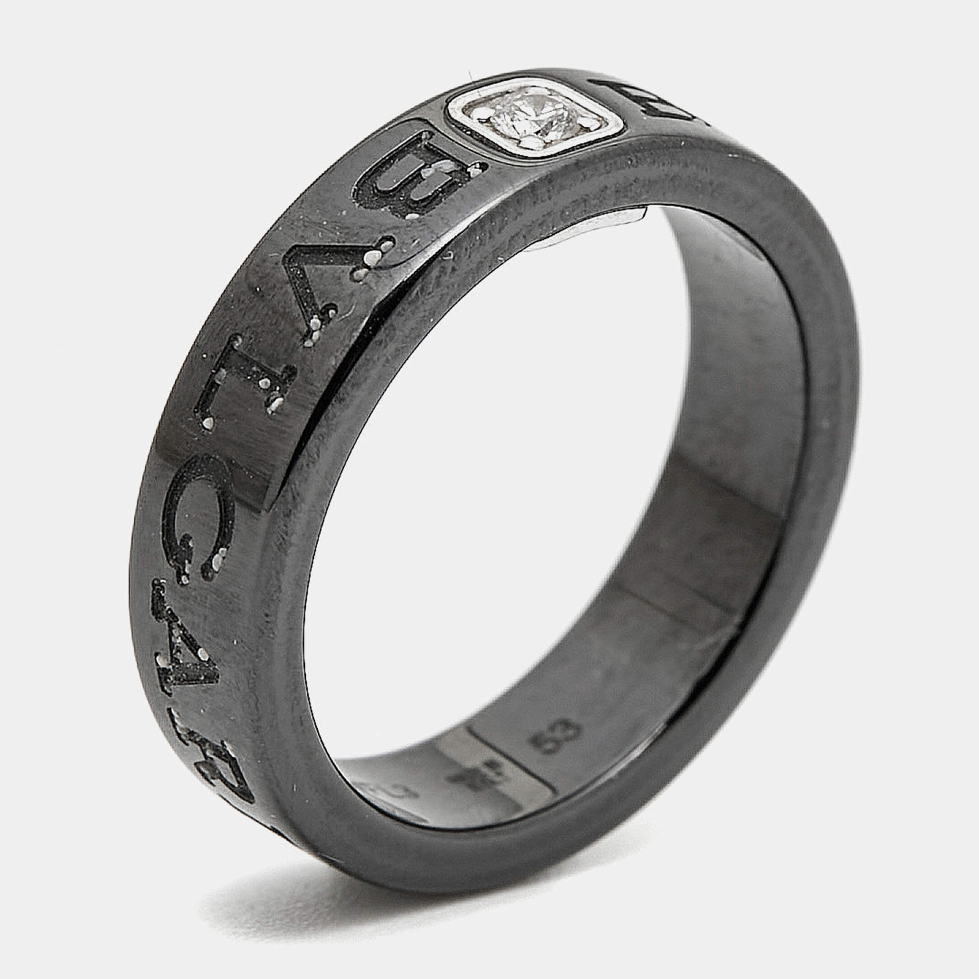 Pre Owned Bvlgari Bvlgari Ceramic Diamond 18k White Gold Ring Size 53