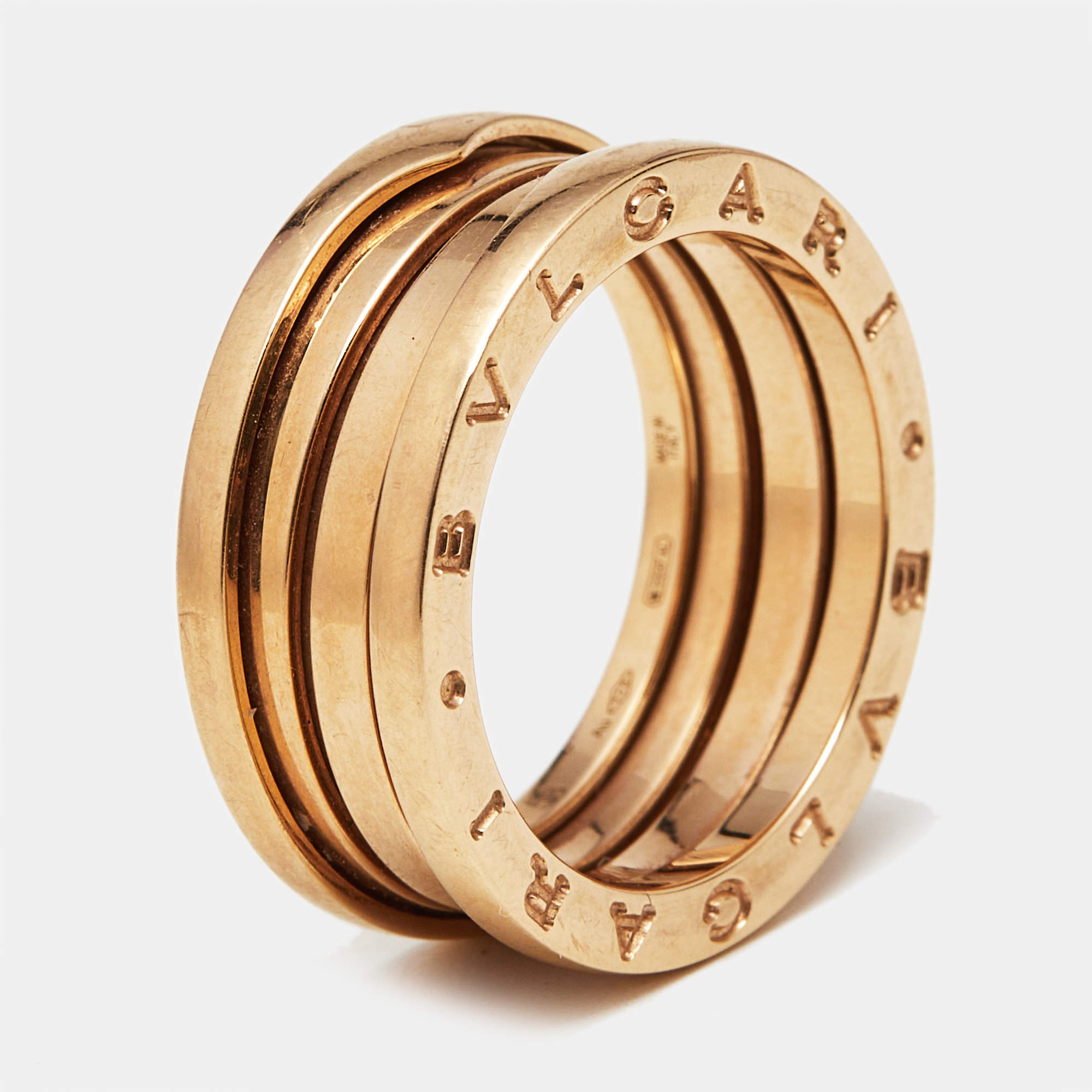 Pre Owned Bvlgari B.Zero1 3-Band 18k Rose Gold Ring Size 58