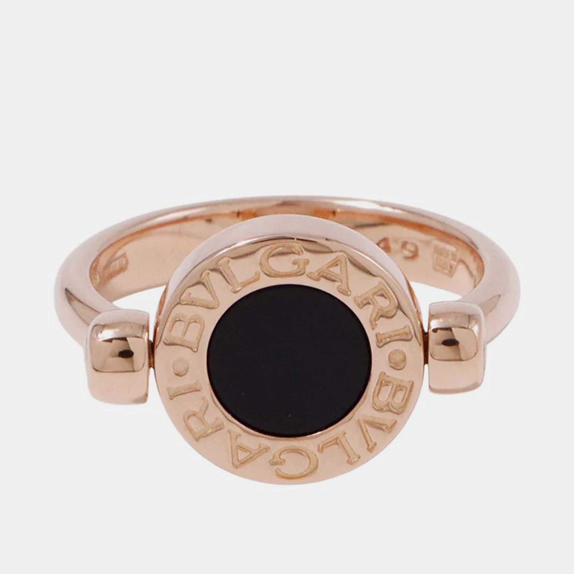 Pre Owned Bvlgari Bvlgari Bvlgari 18K Rose Gold and Ceramic Ring EU 49