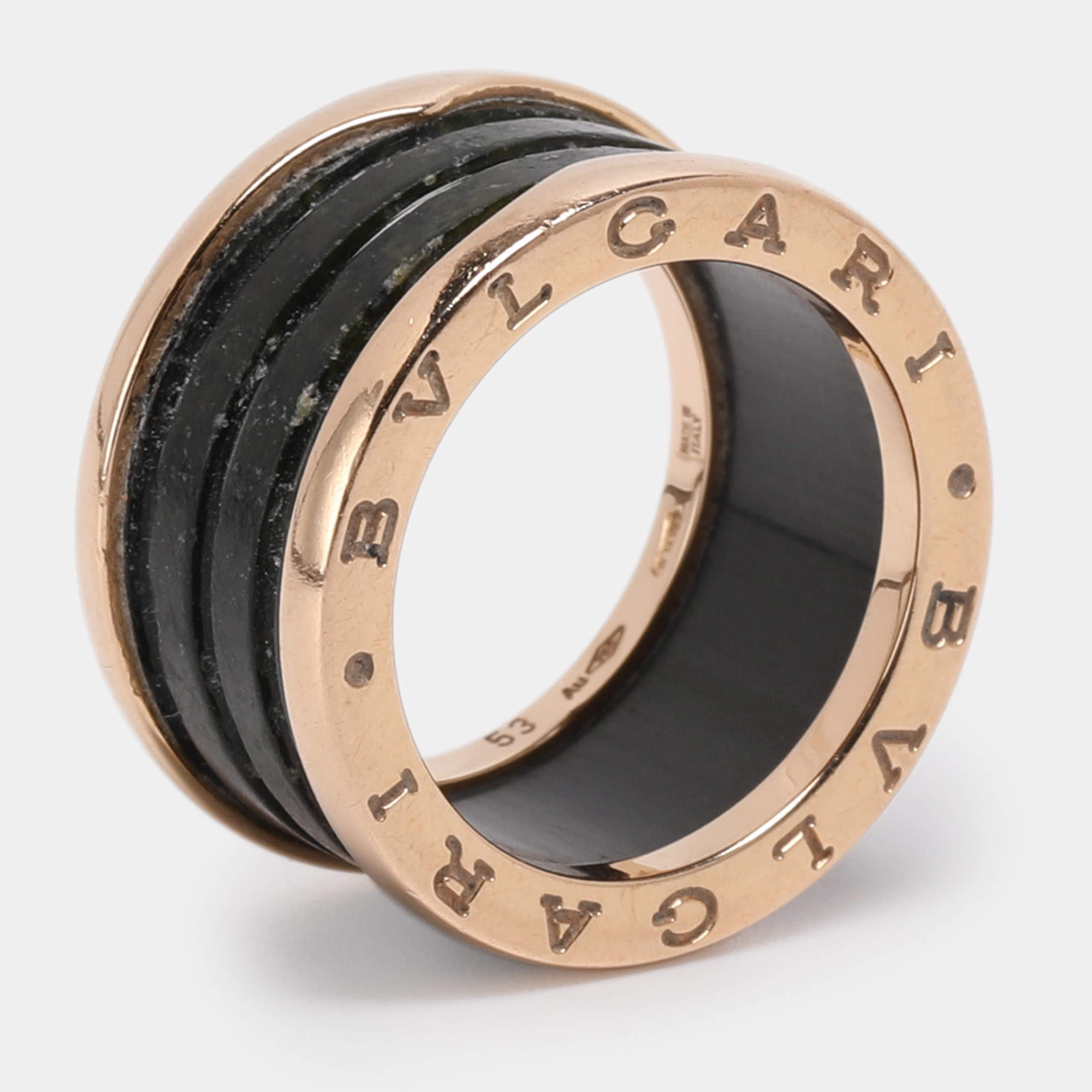 Pre Owned Bvlgari B.Zero1 18K Rose Gold and Ceramic Band Ring EU 53