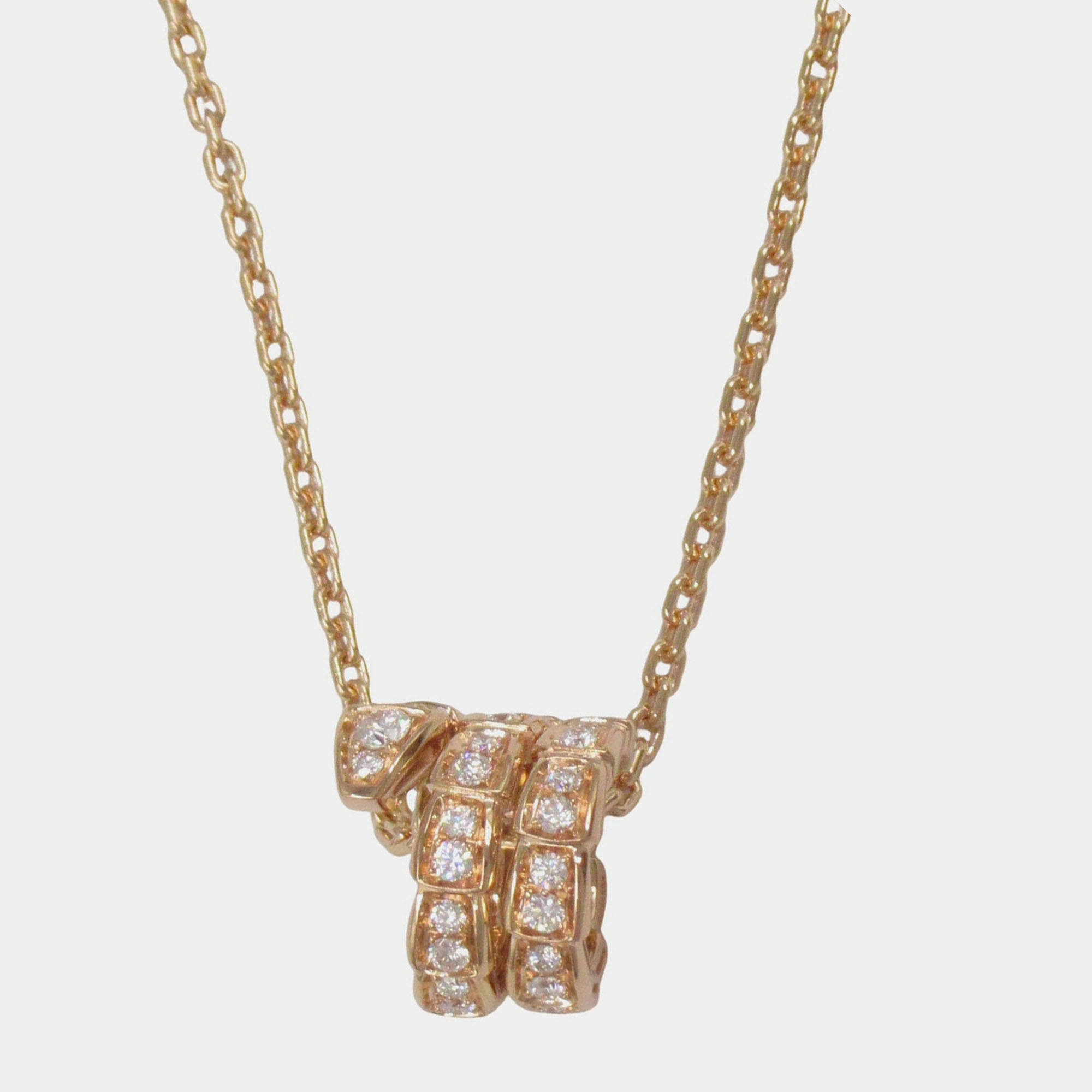Pre Owned Bvlgari Serpenti Viper Diamond 18K Rose Gold Pendant Necklace