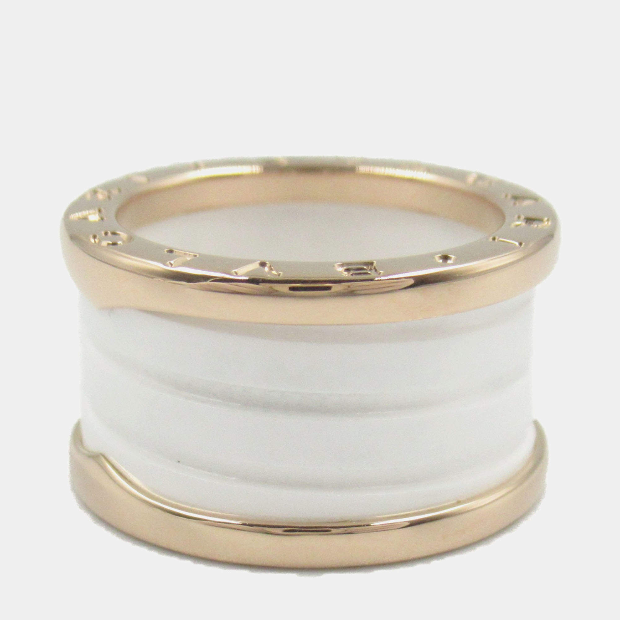 Pre Owned Bvlgari B.Zero1 18K Rose Gold and Ceramic Band Ring EU 50