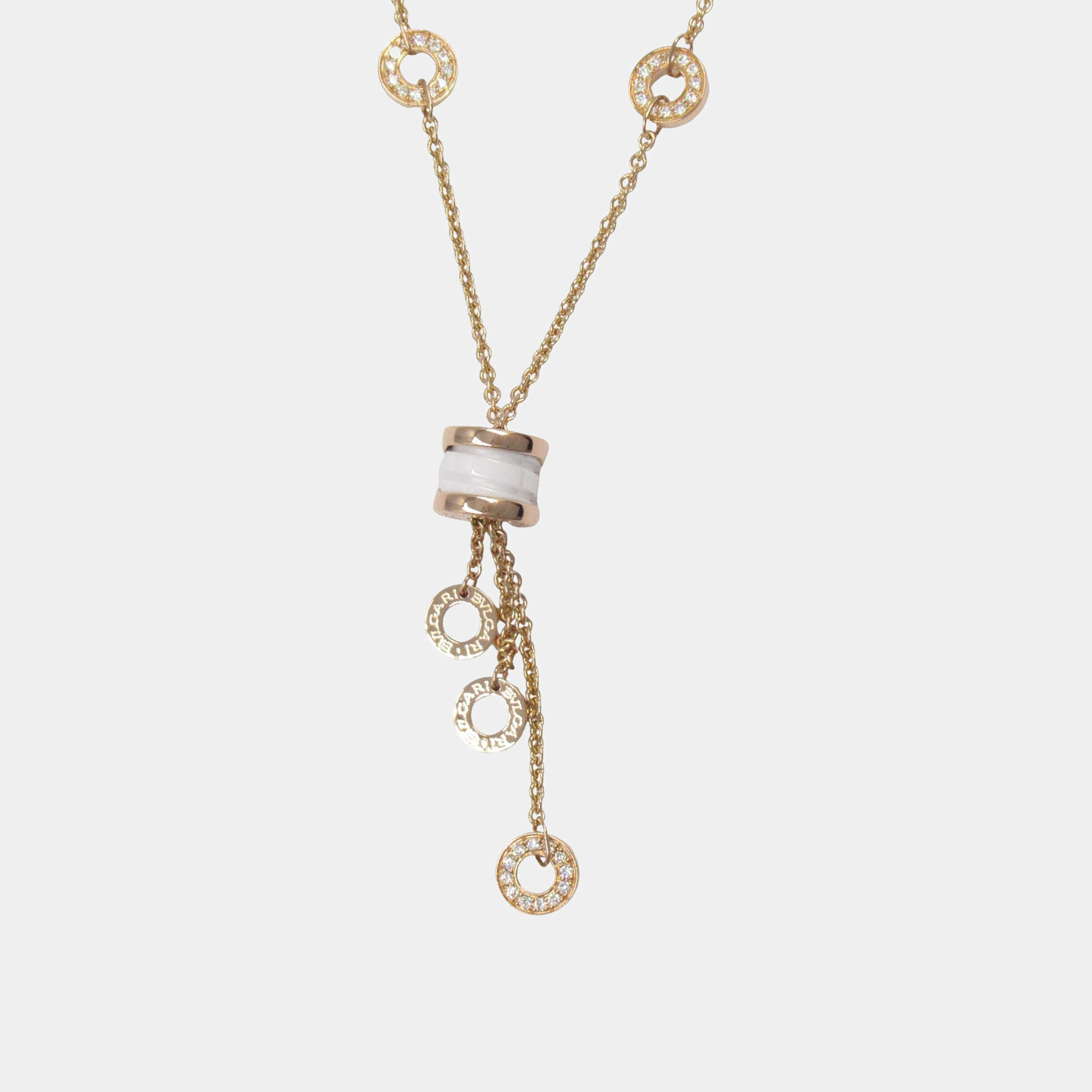 Pre Owned Bvlgari B.zero1 Diamond 18K Rose Gold and Ceramic Pendant Necklace