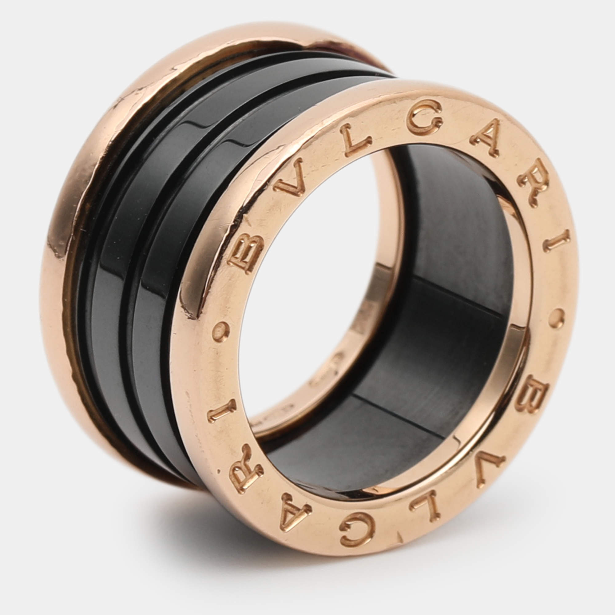 Pre Owned Bvlgari B.Zero1 4-Band Black Ceramic 18K Rose Gold Band Ring Size 51