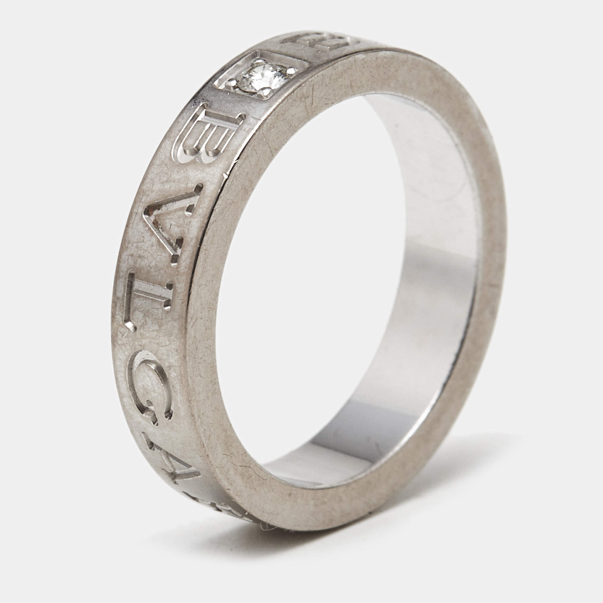 Pre Owned Bvlgari Bvlgari Bvlgari  Diamond 18k White Gold Ring Size 50