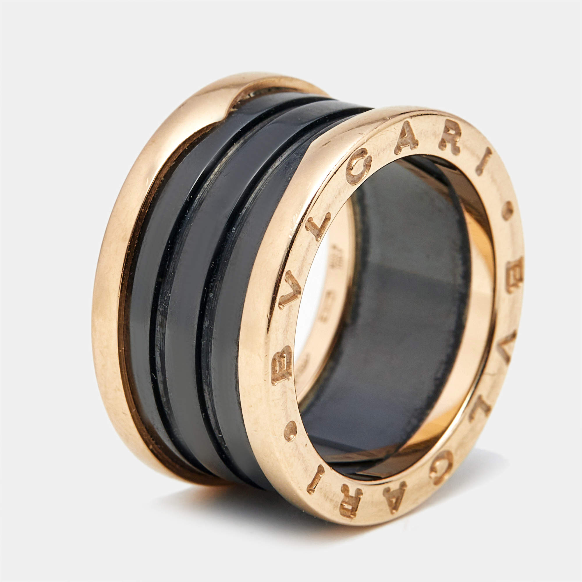 Pre Owned Bvlgari B.Zero1 18K Rose Gold Ceramic Band Ring Size 54
