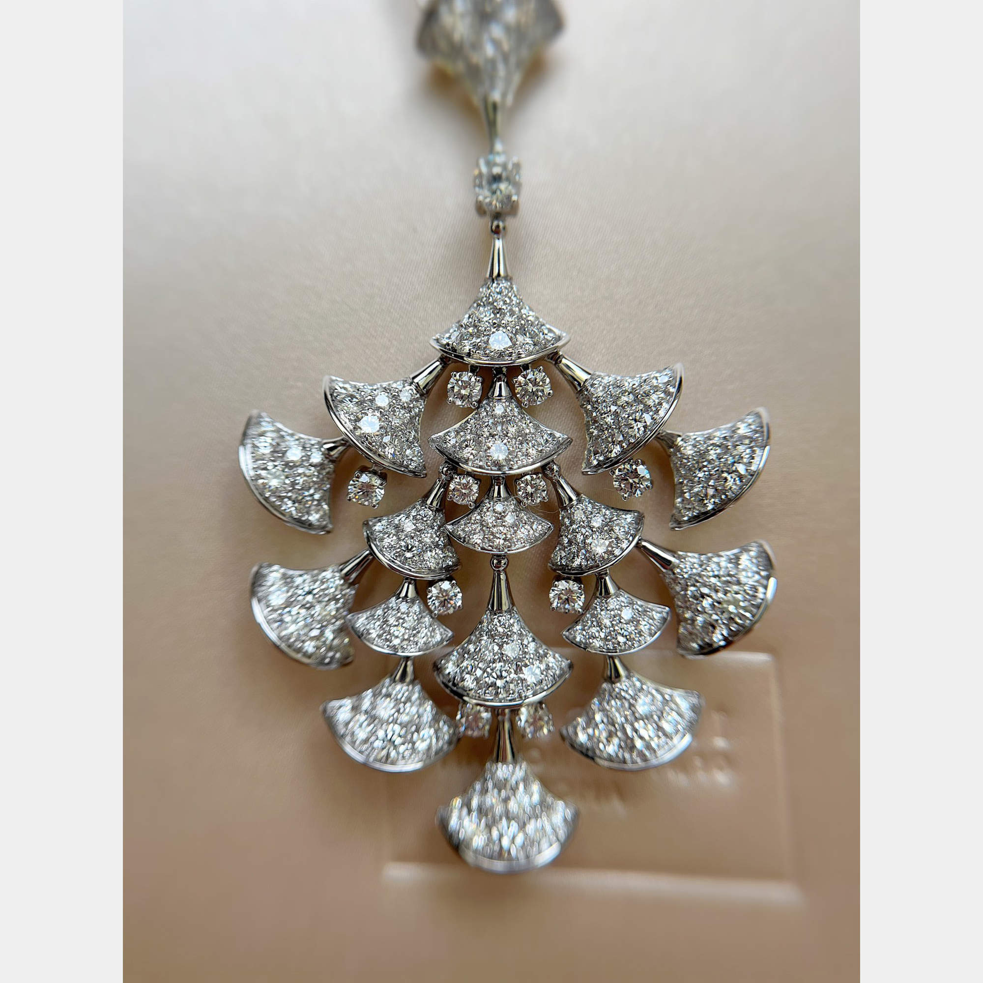 Pre Owned Bulgari High Jewelry Fan Pendant Necklace White Gold Full Diamond