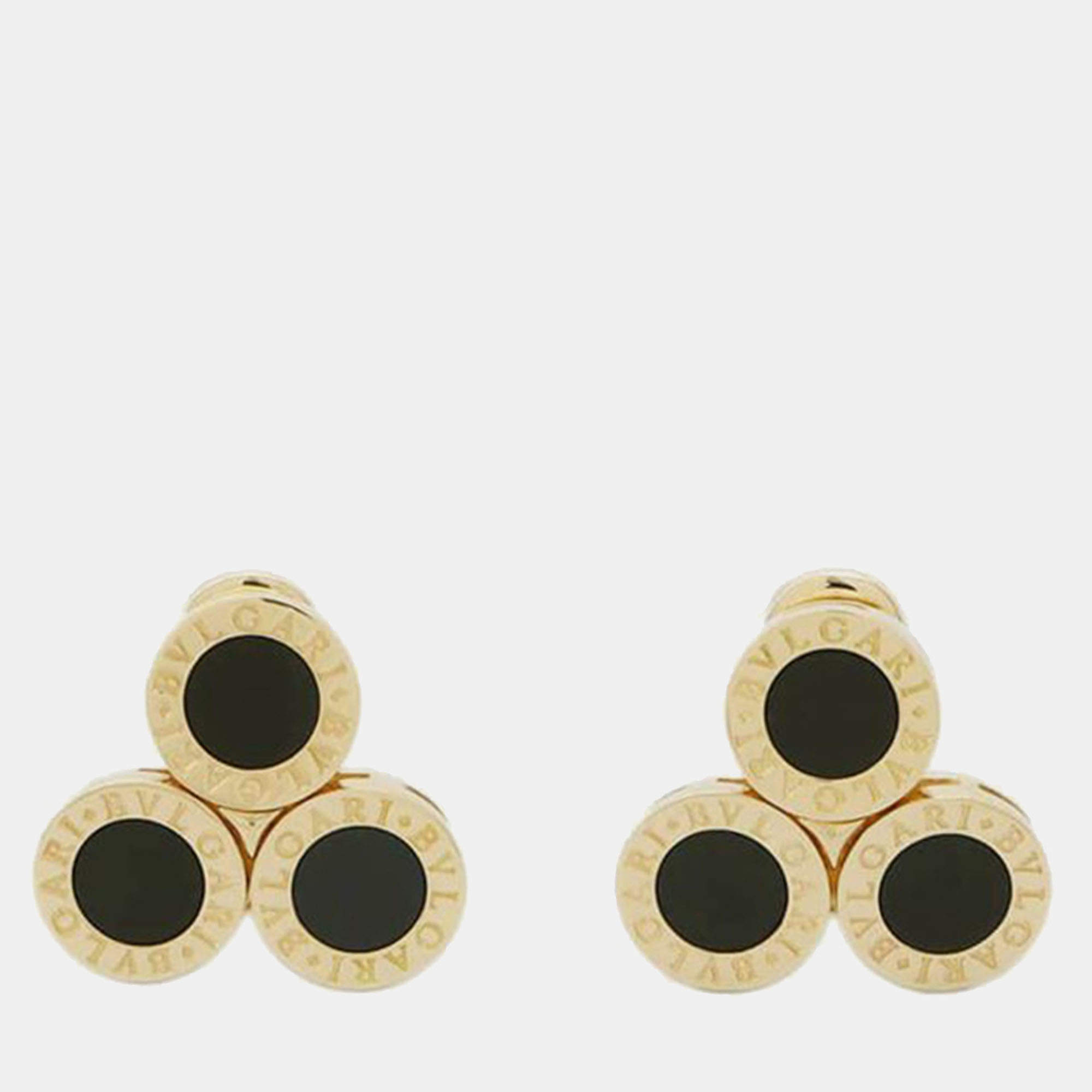Pre Owned Bvlgari 18K Yellow Gold Onyx Bvlgari Clip On Earrings