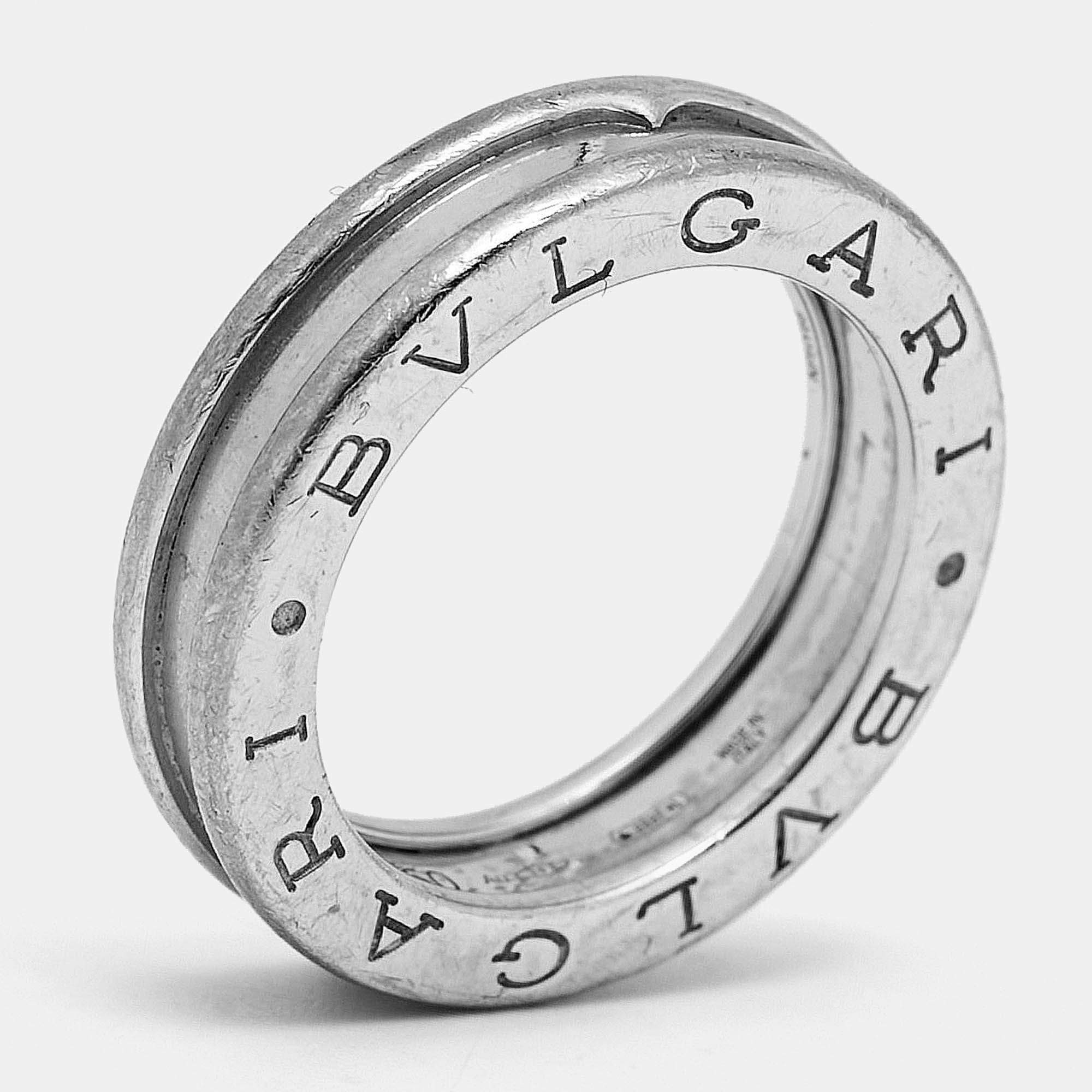 مملوكة مسبقًا خاتم بلغاري بي.زيرو1 1-حلق 18 قيراط ذهب أبيض مقاس 50