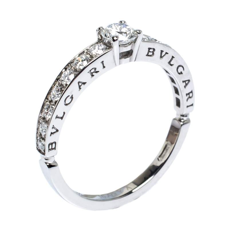 Pre Owned Bvlgari 0.30ct Diamond Solitaire Platinum Ring Size 56