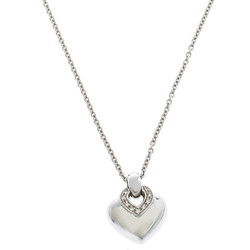 Bvlgari Doppio Cuore Diamond 18K White Gold Pendant Necklace Bvlgari ...